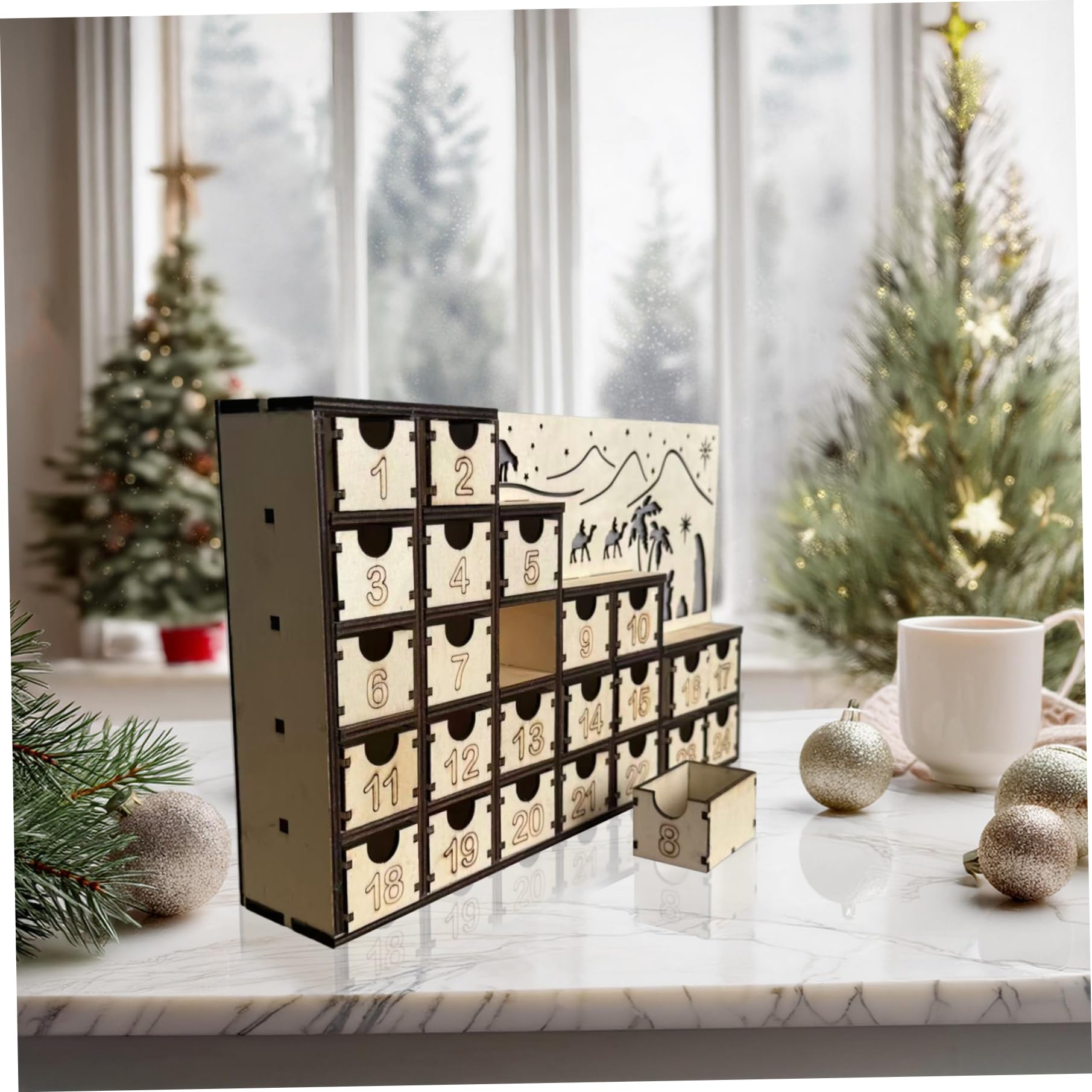 Calendario dell'Avvento in legno con cassetti LED Conto alla rovescia per 24 giorni Calendari dell'Avvento vuoti fai-da-te da riempire riutilizzabili per decorazioni per feste natalizie