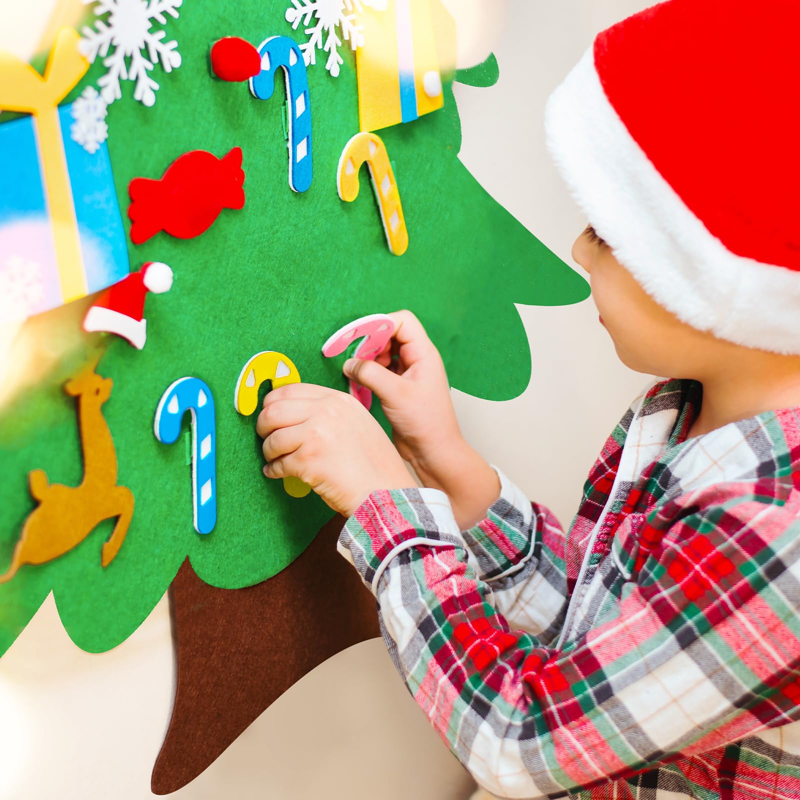 DIY Toddler Christmas Tree 3.4 FT Felt Christmas Tree With 30 Ornaments \u0026 LED  Lights - DIY Wall Hanging Tree For Toddlers \u0026 Kids Ruffle Sleeve Dress, image size:1600x1600