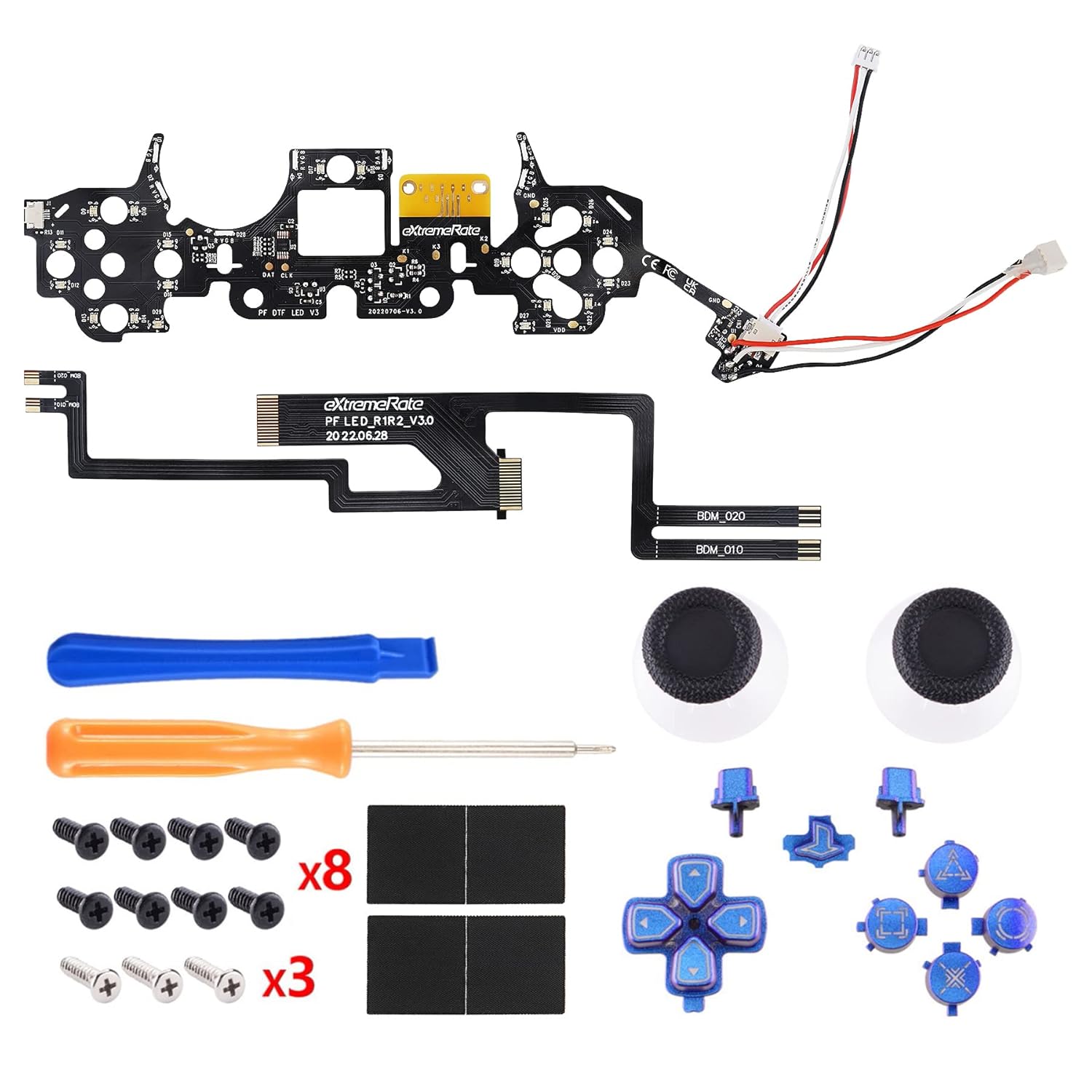 eXtremeRate Multi-Colors Luminated Dpad Thumbstick Share Home Face Buttons for PS5 Controller BDM-010 BDM-020, Chameleon Purple Blue Classical Symbols Buttons DTF V3 LED Kit for PS5 Controller - Image 3