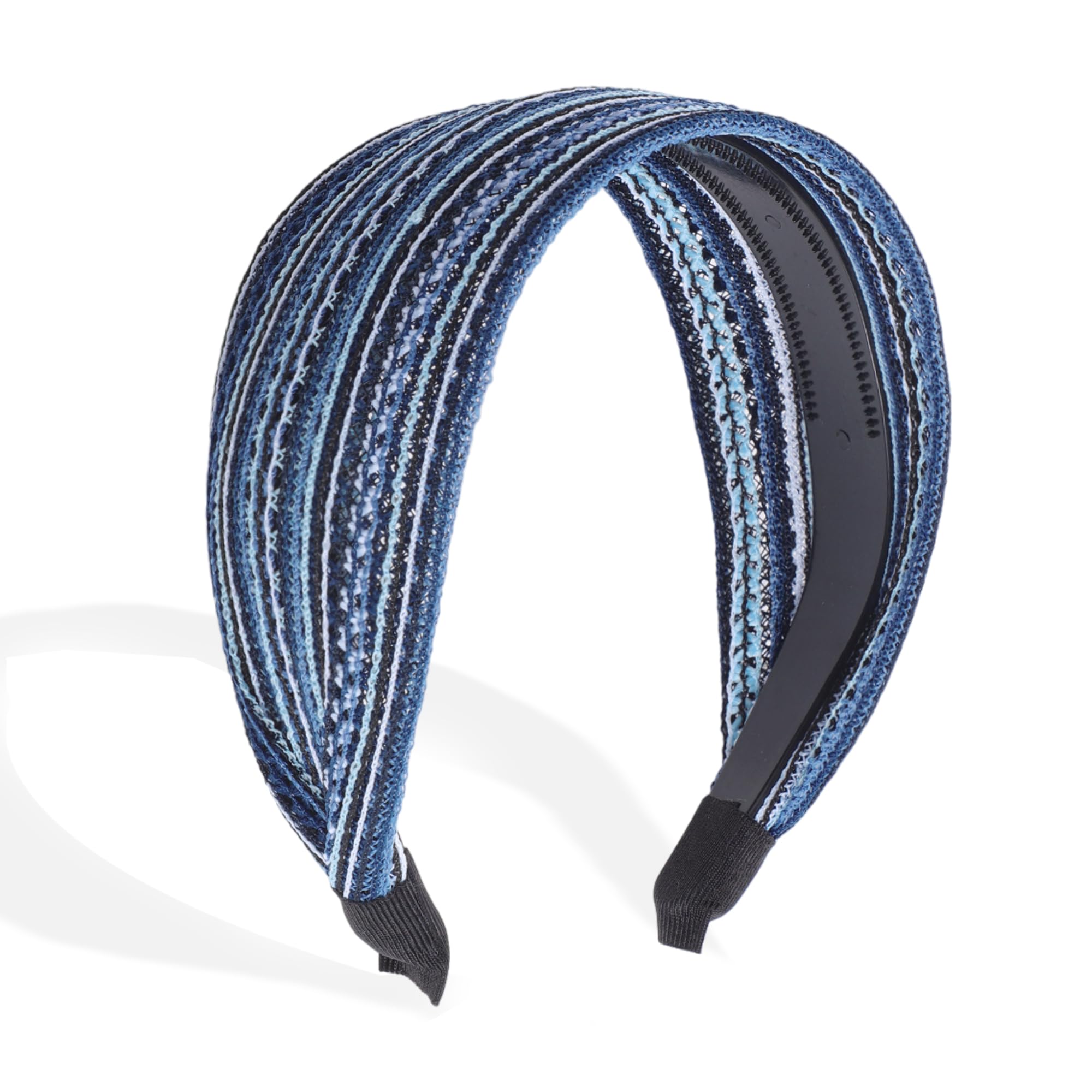 VOCOSTE Wide Headband for Women's Hair - Non-slip, Extra Wide Bohemia Style, Thick With Teeth, Blue Hair Accessory for Large Heads