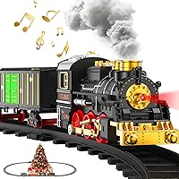 Lipneaed Christmas Train Set with Smoke, Lights & Realistic Sounds - Electric Model Trains for Kids 3-8, Under Tree Toy