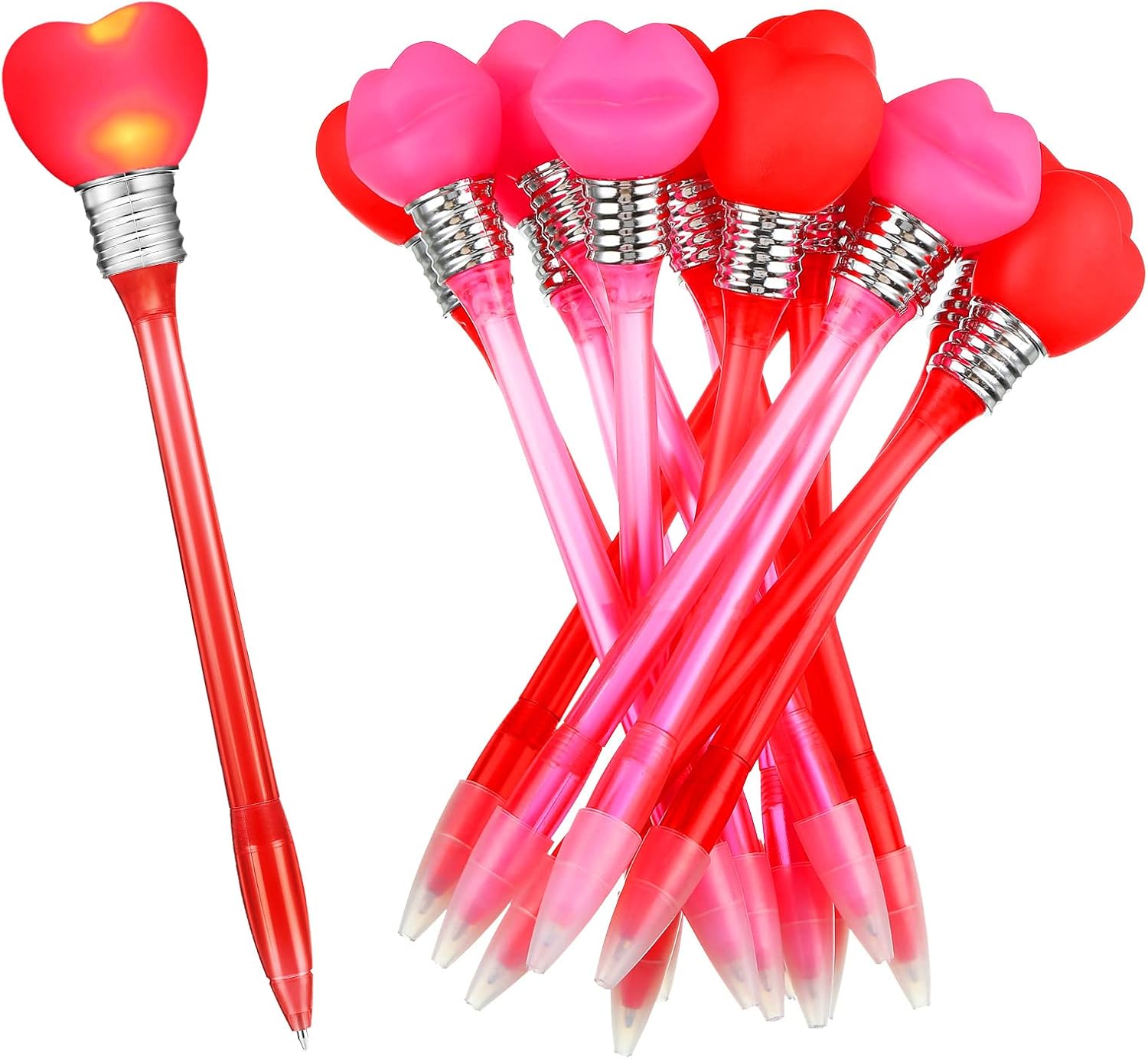 Zonon 24 Piece Valentine's Day Pen Red LED Heart Ballpoint Pen Glow in The Dark Black Ink Valentine's Gifts for Adults Office Mother's Day Wedding Party Supplies(Romantic Style)