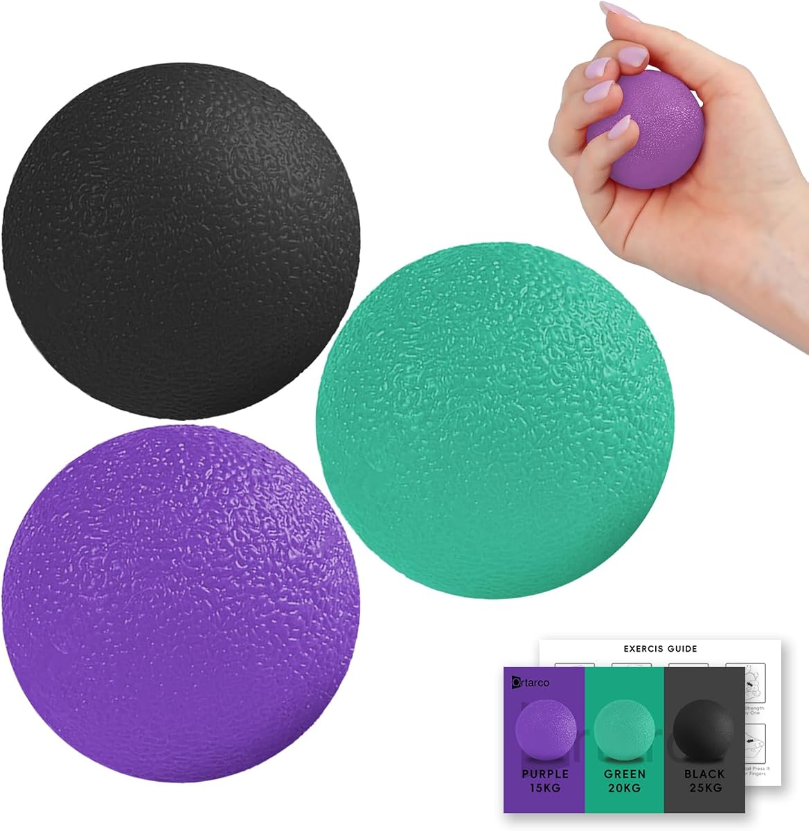 Paquete de 3 bolas de estrés para adultos, dispositivos de fortalecimiento de manos, bolas de ejercicio, pelota de fisioterapia, bolas de apretón para terapia de manos, ejercitador de mano para mano, dedo, antebrazo, muñeca, entrenamiento y relajación