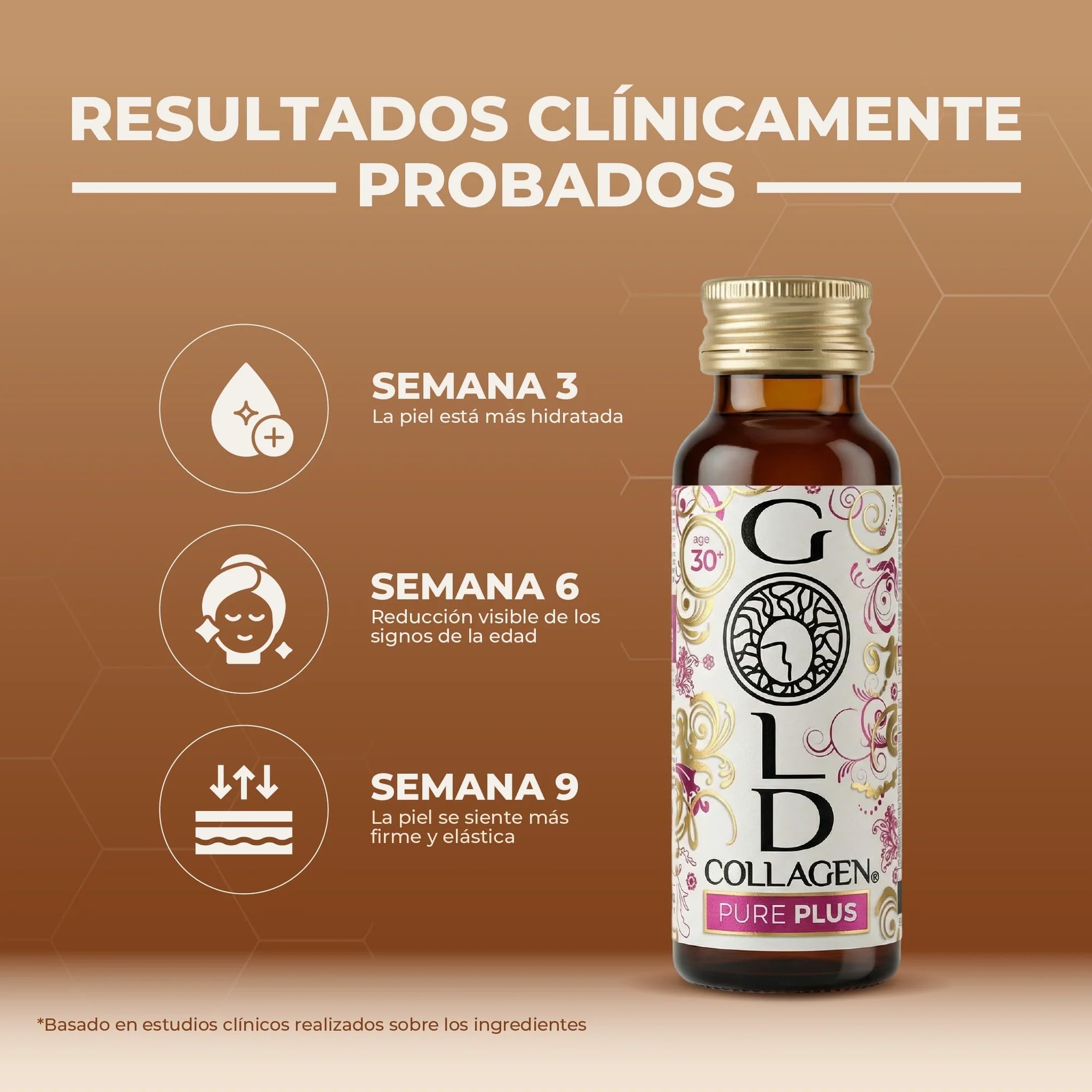 GOLD COLLAGEN New Pure Plus Complemento con 8g Colágeno Marino Hidrolizado, Biotina para Cabello Piel y Uñas, 10 Botellitas 50ml