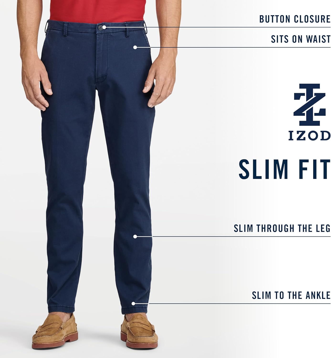 Izod Mens Saltwater Stretch Flat Front Slim Fit Chino Pant - Image 5