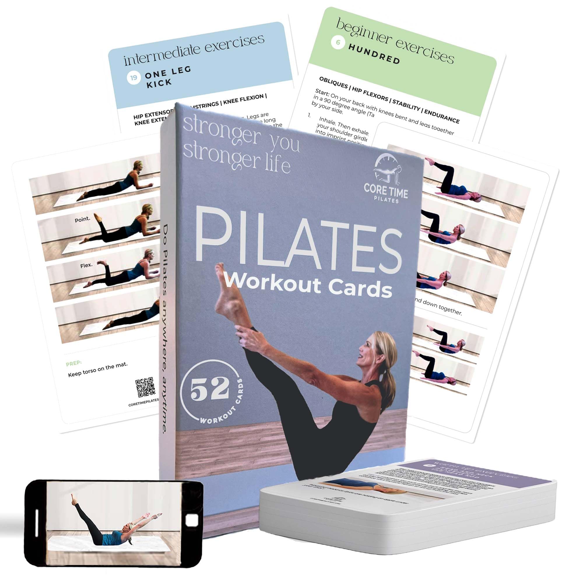 52 Pilates Cards - 40 exercises with Pilates Instructor- Mat Pilates workout cards - Detailed photos and video Instructions - Do Pilates at Home- No