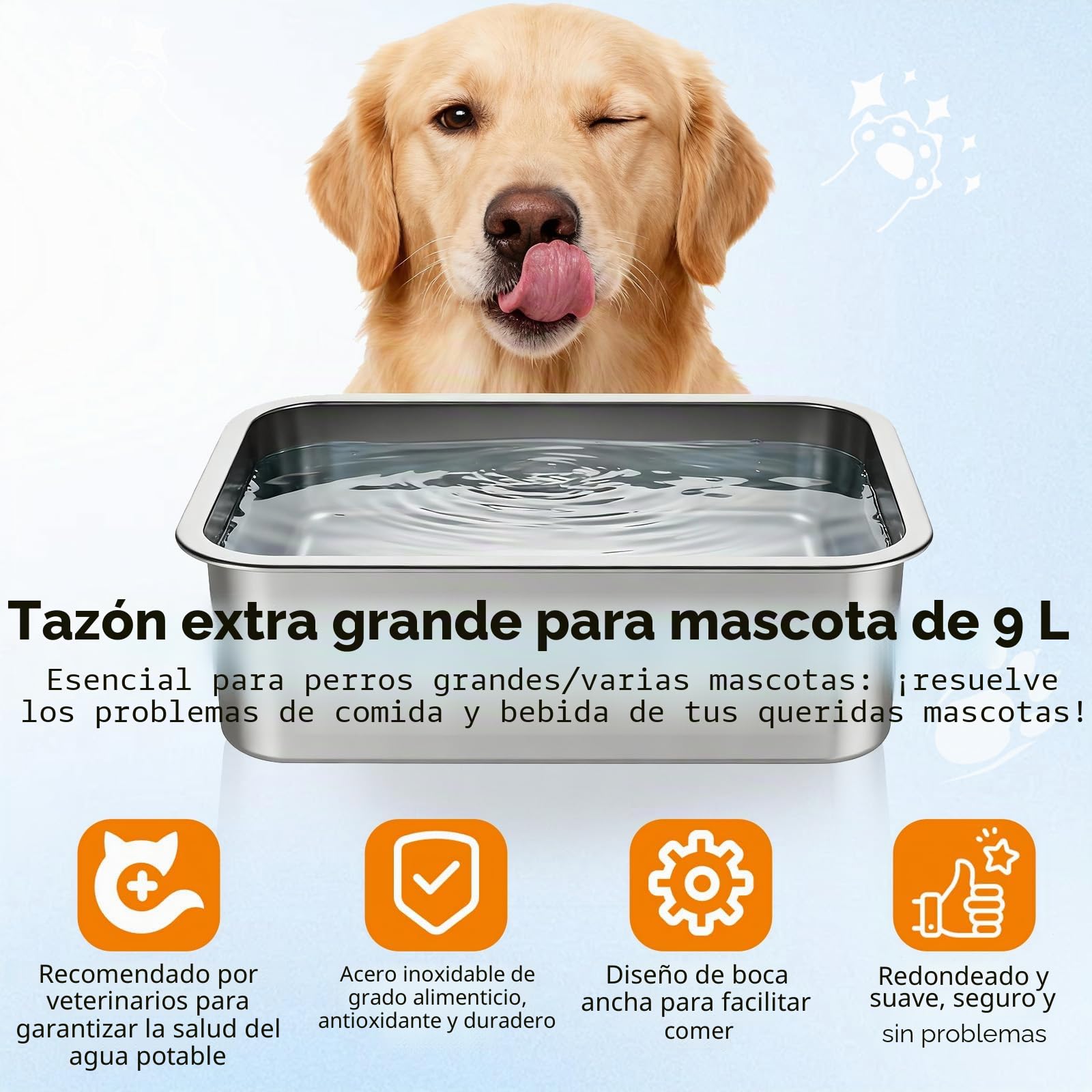 Comedero Elevado para Perros, 9L Bebedero de Acero Inoxidable con Altura Ajustable para Razas Grandes, Cuenco de Agua para Perros con Soporte Metálico, Alivia Presión Articular, Fácil Limpiar