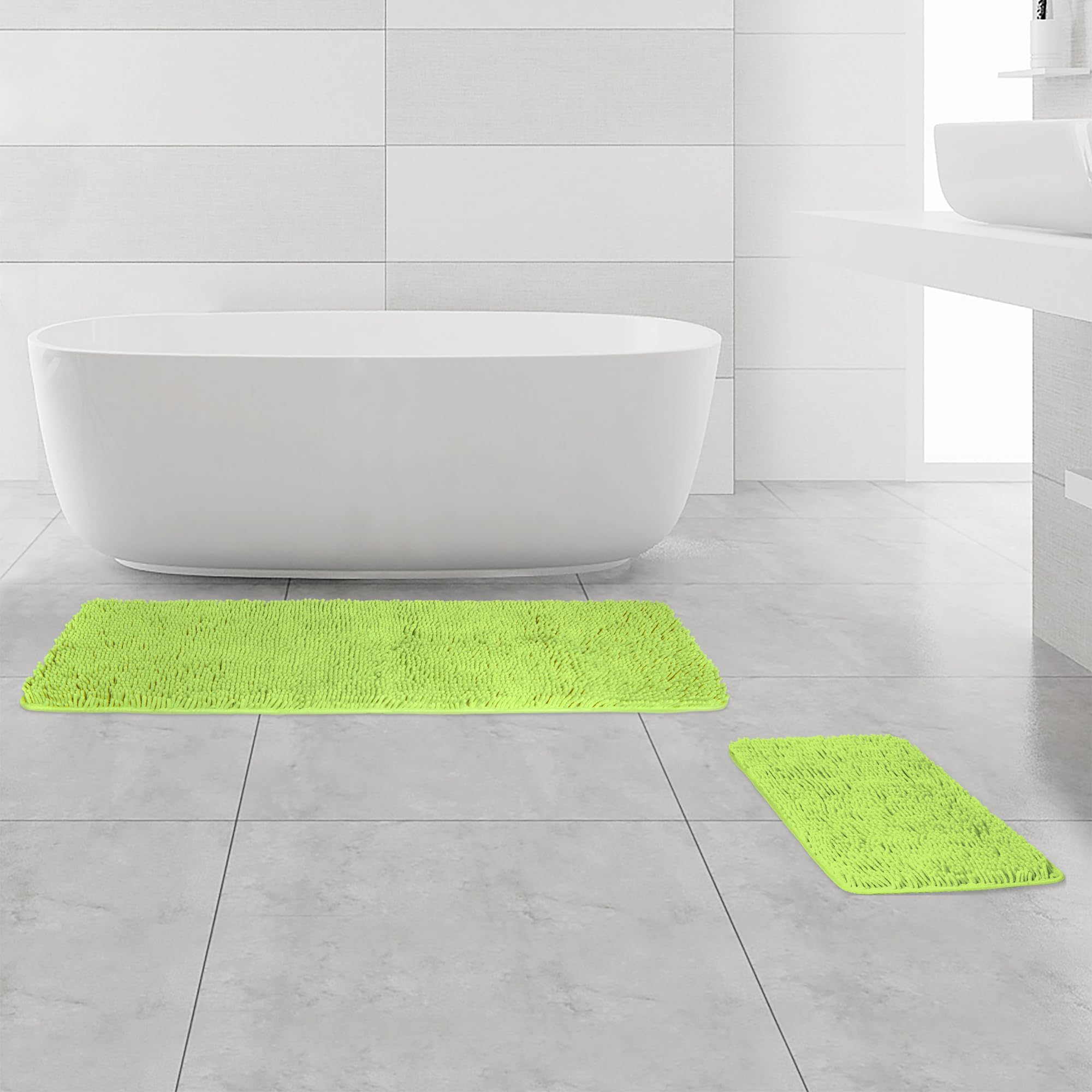 Yeaban Bathroom Rugs Sets 2 Piece,Thick Chenille Bath Mats,Absorbent and Washable Bath Rug Non-Slip, Extra Soft Rugs for Bathroom Floor,Tub,Shower and Sink(17"x24" and 17"x47",Apple Green)