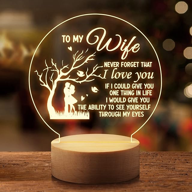 PRSTENLY Wife Gifts, Night Light Gifts for Wife on Valentines Birthday Wedding Anniversary, 15*19CM