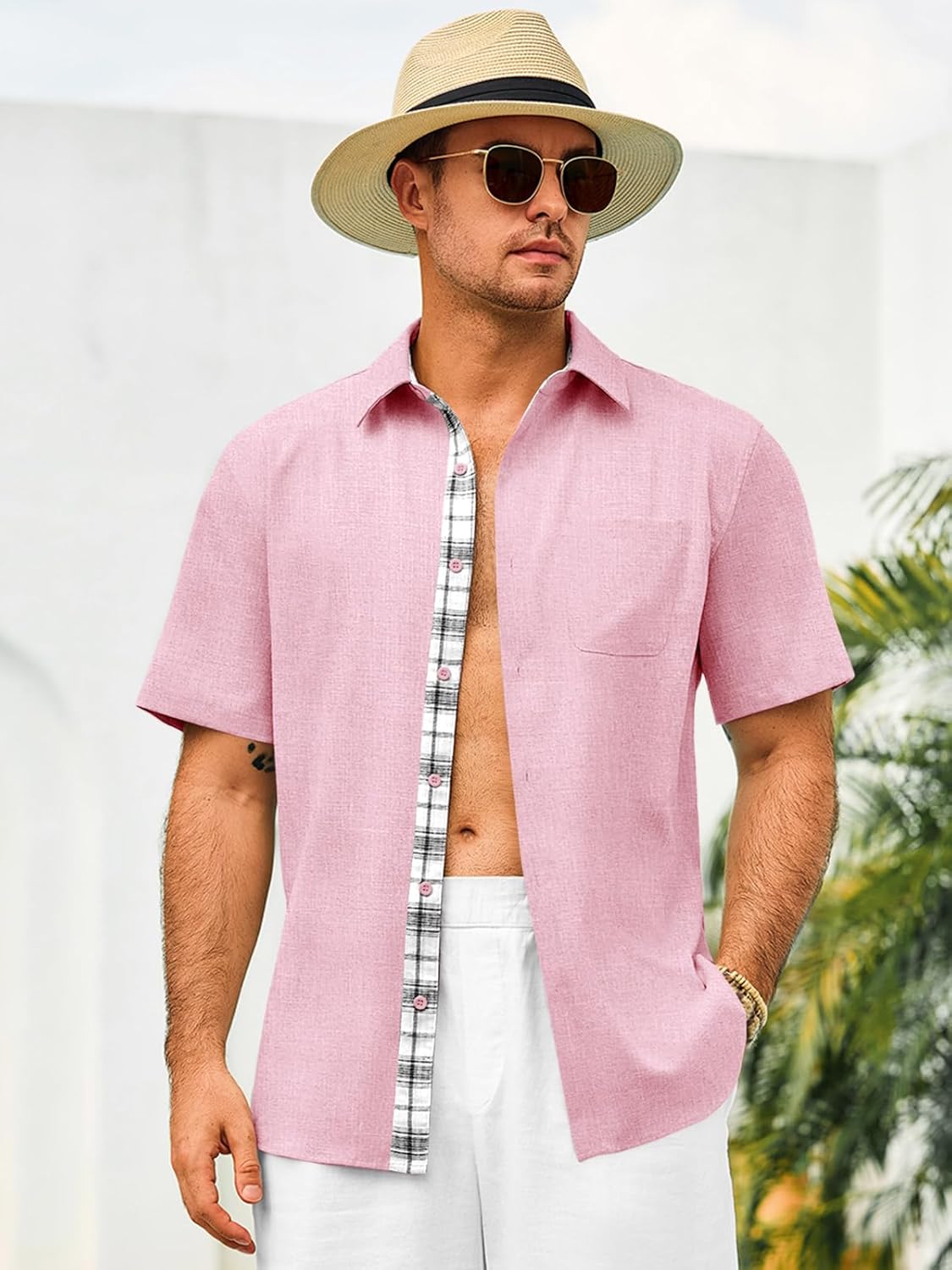 Runcati Mens Short Sleeve Shirt Button Down Casual Summer Beach Shirts Vacation Wedding Tops with Pocket - Image 4