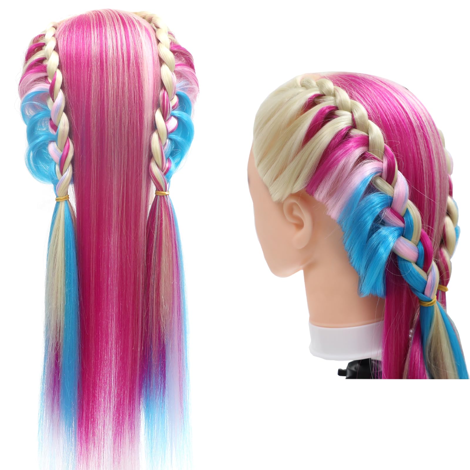 Testina Parrucchiere 28 Inch Capelli 100% Fibre Sintetiche con Morsetto Libero Arcobaleno