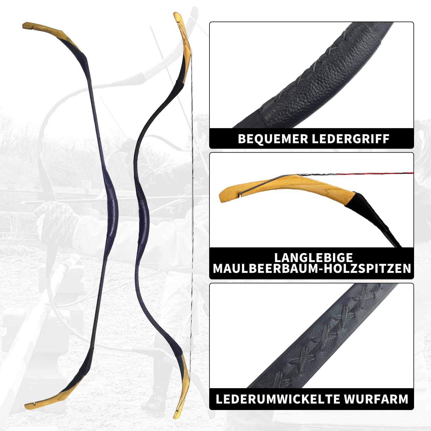 Bogenschießen Erwachsene Jagdbogen Traditioneller Tatar Recurvebogen Fiberglass Reiterbogen für Anfänger- Bogenschießen zum Pferd | 30-50lbs Zuggewicht | Alibow Tatar Bow