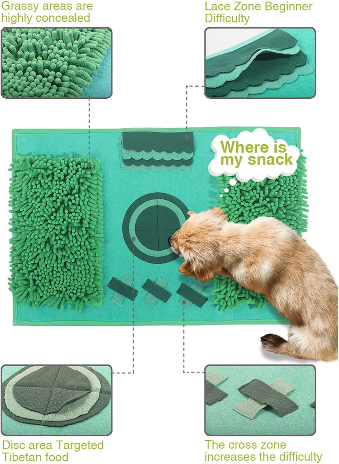 Snuffle Mat for Dogs, Cats and Rabbits,15.75" X 23.62", Puppy Toys for Boredom and Stimulating, Dog Puzzle Feeder Encourages Natural Foraging Skills and Stress Relief