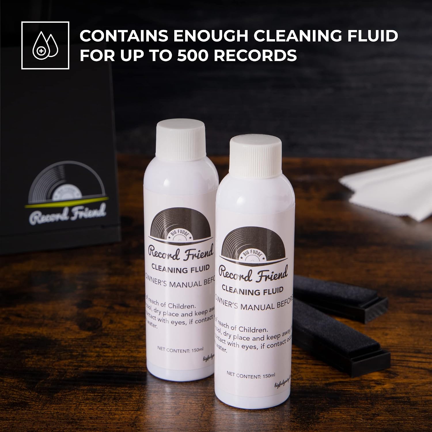 Big Fudge Vinyl Record Cleaning Kit for Vinyl Records - Includes Cleaning Machine & Vinyl Record Cleaning Care Solution - Microfiber Cloth & Rack for Record Player Accessories
