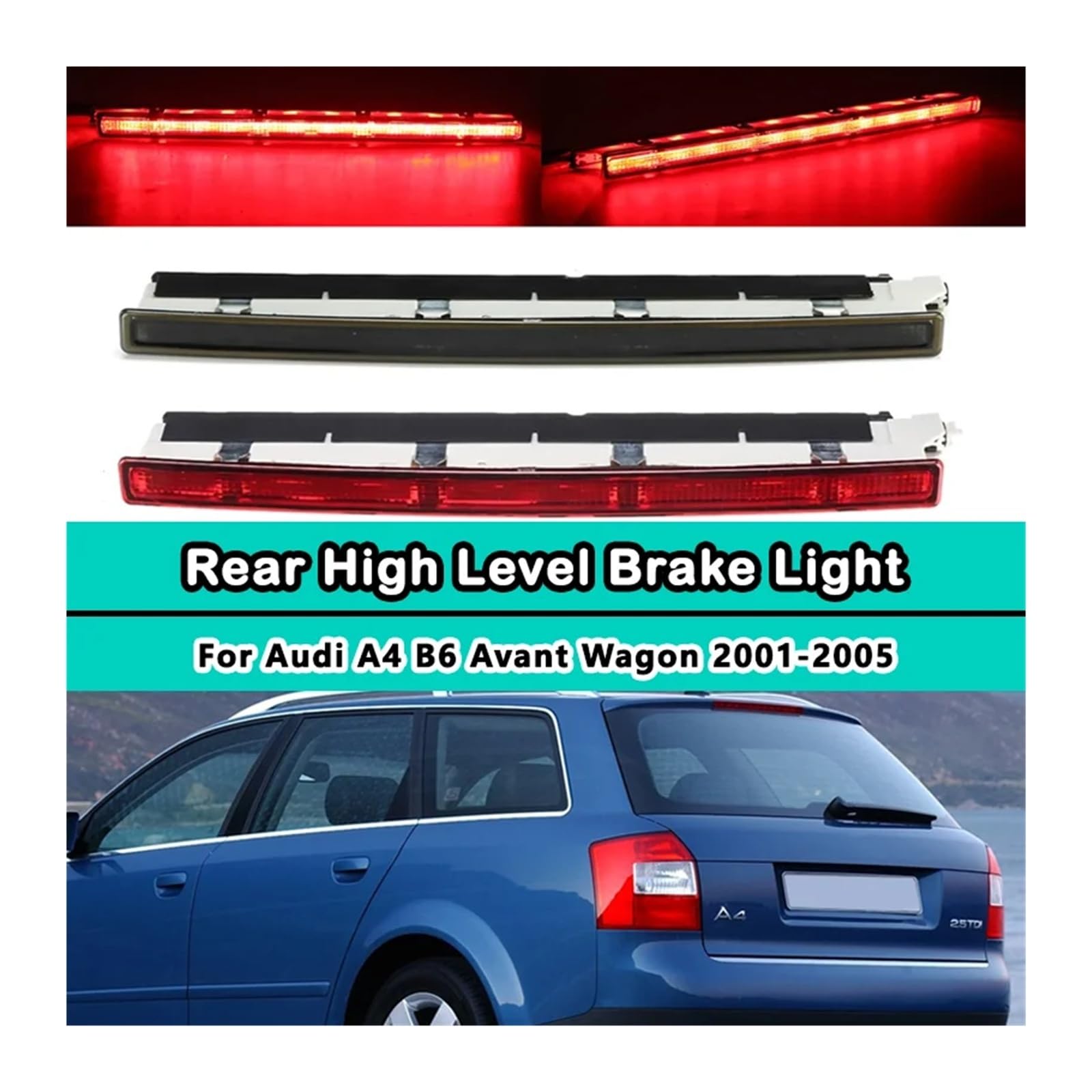Pasuje do A//u//d//i A4 B6 Wagon 2001 2002 2003 2004 2005 samochód trzecia tylna lampa stopu wysokopoziomowego 8E9945097 czerwone/dymione światło hamowania LED(Smoked)