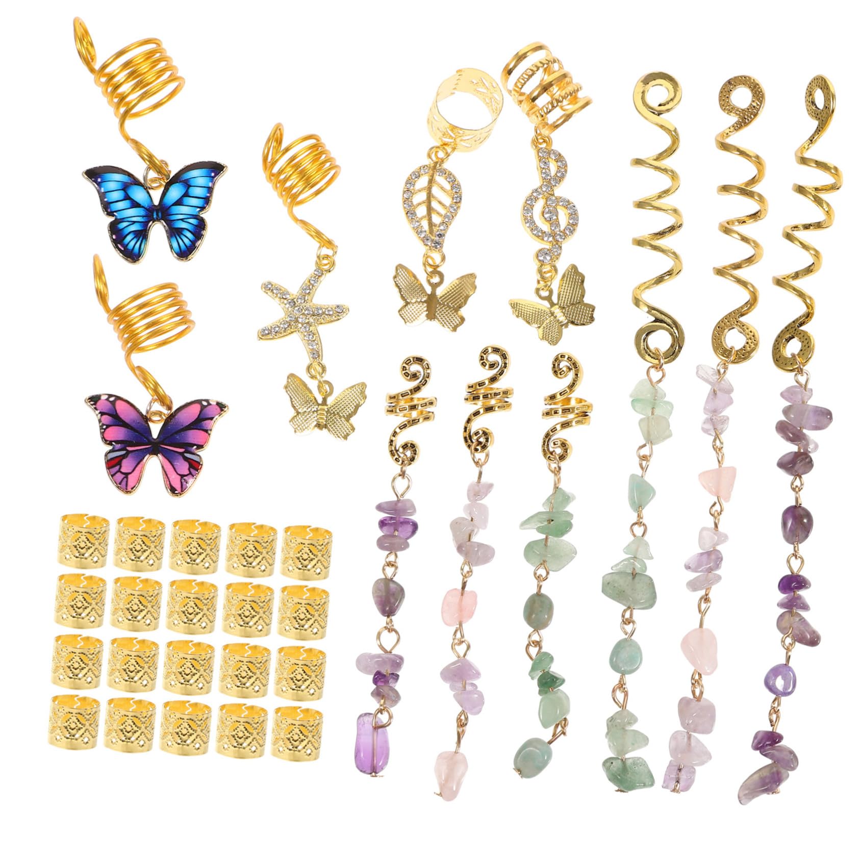 FOMIYES 62 Piezas Rastas hair clips horquillas moño anillos de pelo pasadores de pavor accesorios para el cabello pirata mujer Piedra anillo de pelo talón joyas sombrerería