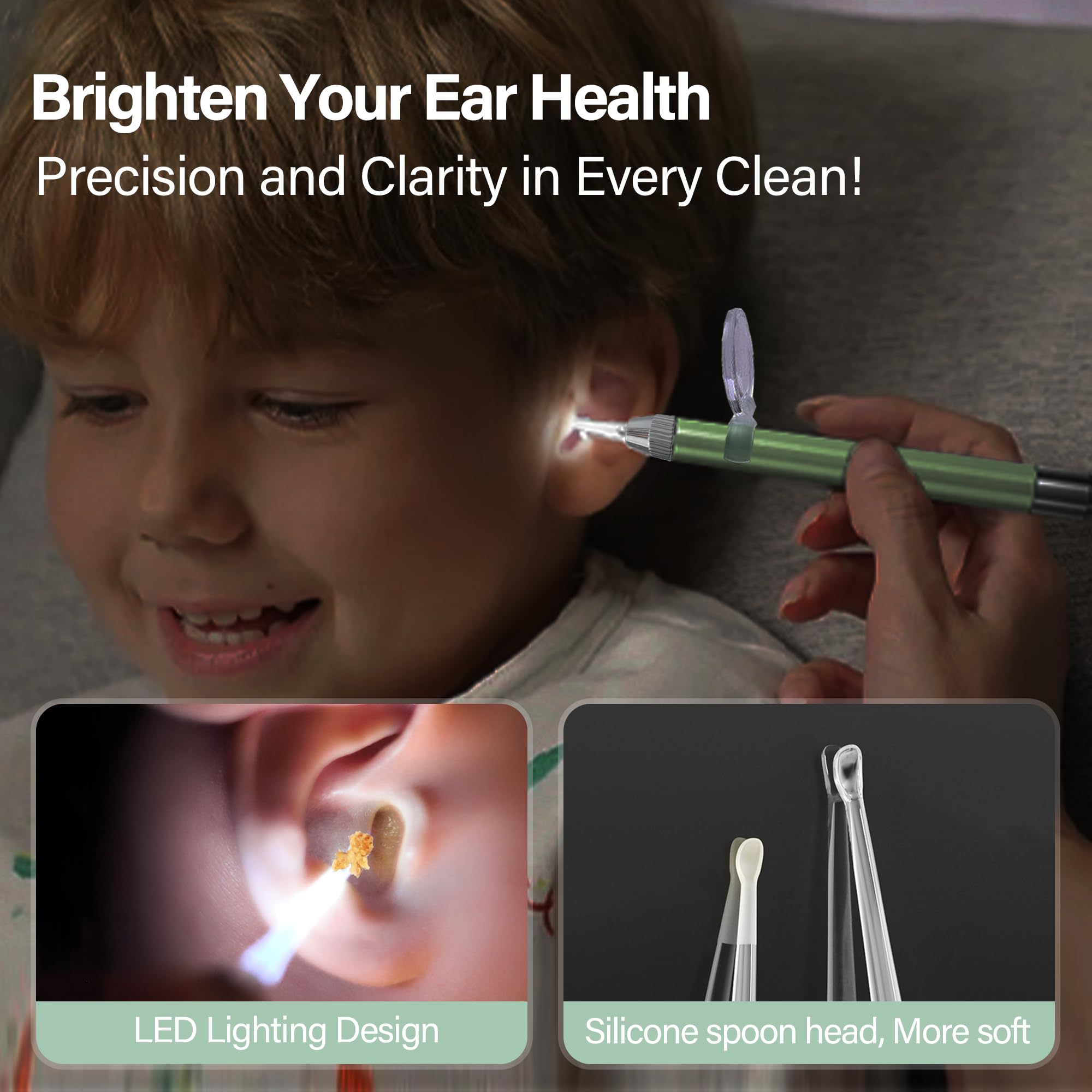 15 Pack Ear Wax Removal Tool Kit with Light - LED Ear Cleaning Kit, Ear Wax Removal for Kids and Adults, Ear Cleaning Tool, Ear Picker Spoon & Ear Tweezers & Spiral Spring Ear Spoon Green — Amazon image 3