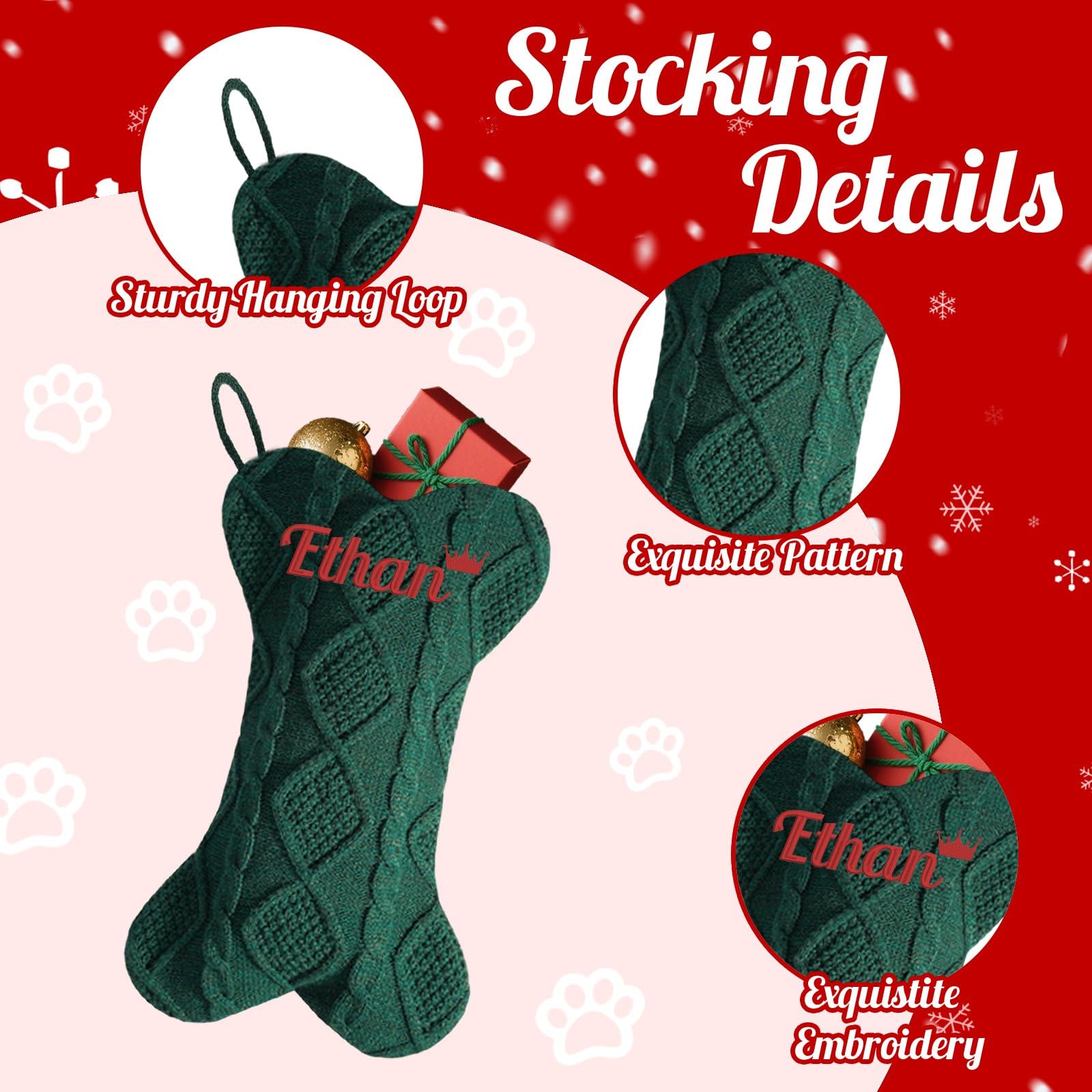 6 calze di Natale in maglia ossea grandi 41 cm con nome ricamato, grande calza natalizia lavorata a maglia per caminetto natalizio da appendere per feste, Natale, decorazioni per la famiglia