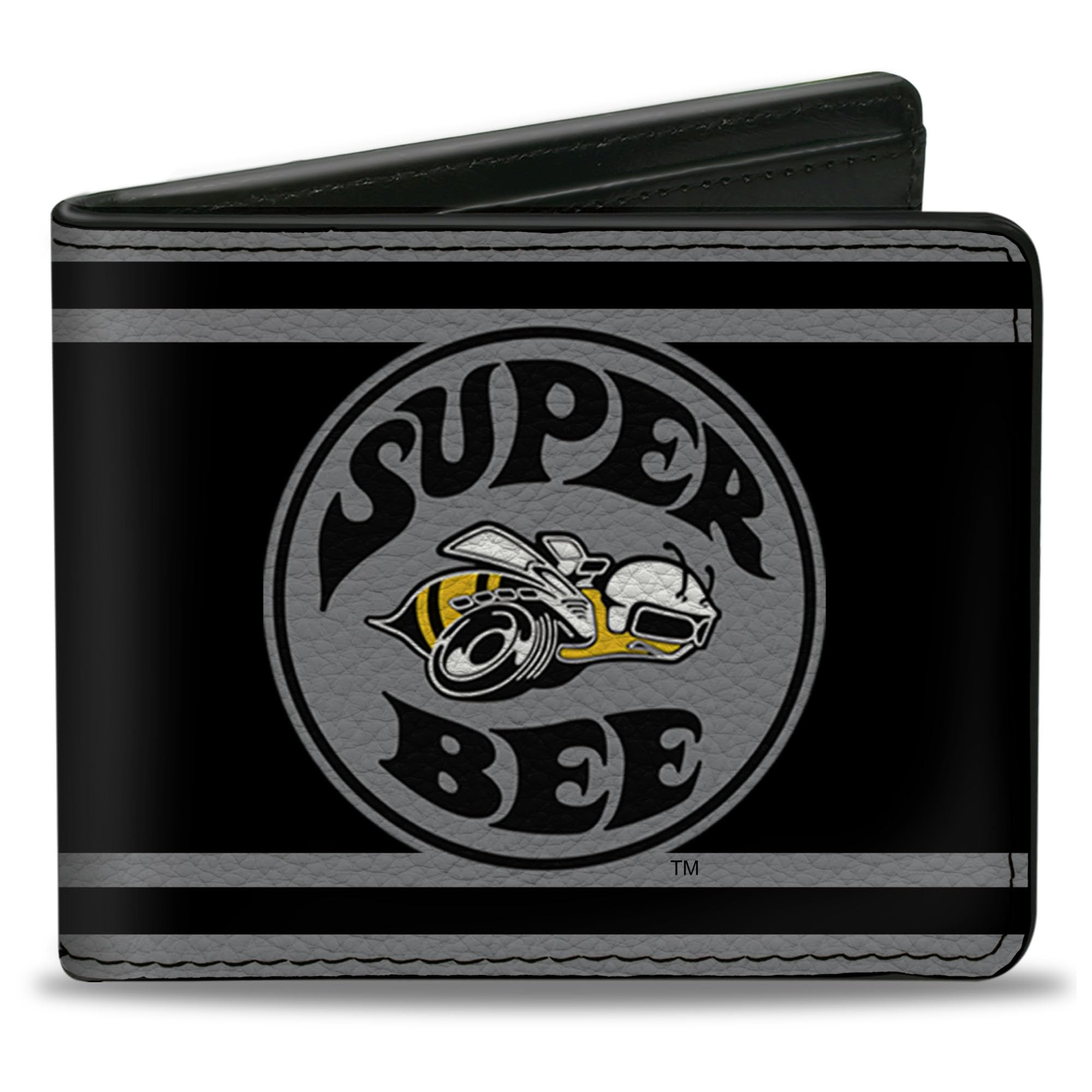 Men's PU Bifold Wallet-Super BEE Logo/Stripes Black/Gray, Multicolor, 4.0" x 3.5"