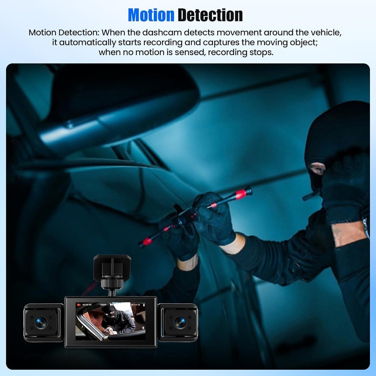 CAMECHO 4 Canali 1080P Dash Cam Auto integrata anteriore, 360° Telecamera integrata anteriore/sinistra/destra/posteriore, Display 3'' Visione Notturna Registrazione in loop Rilevamento del movimento