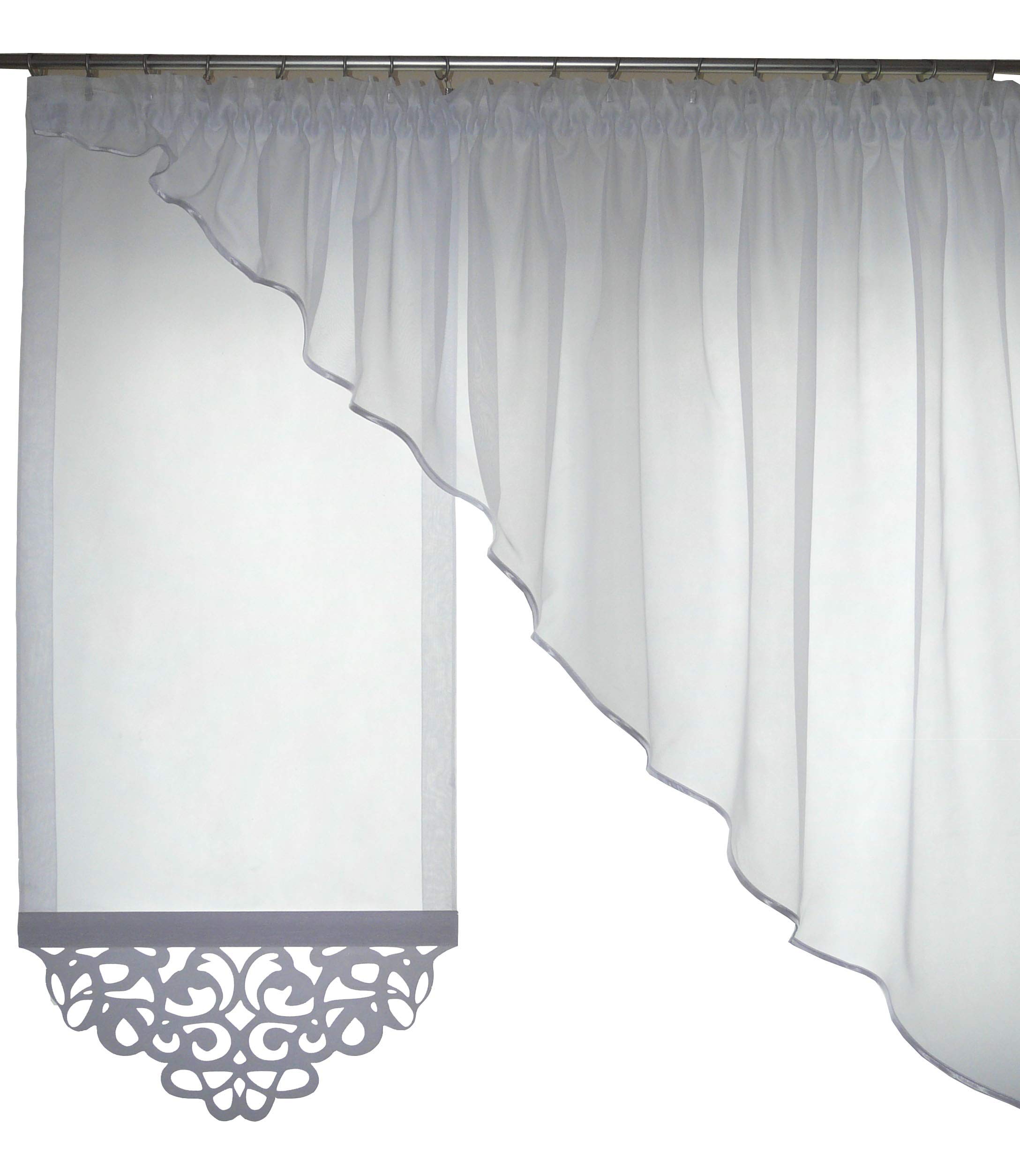 FKL DESIGN Home Deco Magnifique Rideau de fenêtre prêt à l'emploi, Panneau Blanc, Ruban à Volants crème, Ruban fumé, Magasin 150-170 cm Droite Gauche AG34 (B, incliné à Droite)