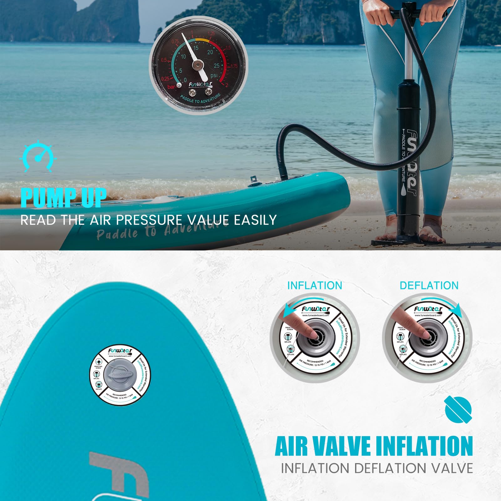 FunWater Tavola SUP Gonfiabile Surf Paddle Board Inflatable, Ultralight SUP per tutti i livelli con Due Accessori Tipo