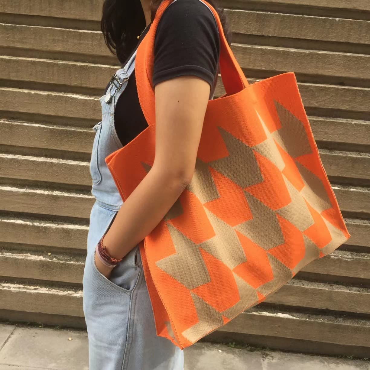Sac fourre-tout Fairycore Hobo pour femme - Sac de plage en tricot Y2K, Orange
