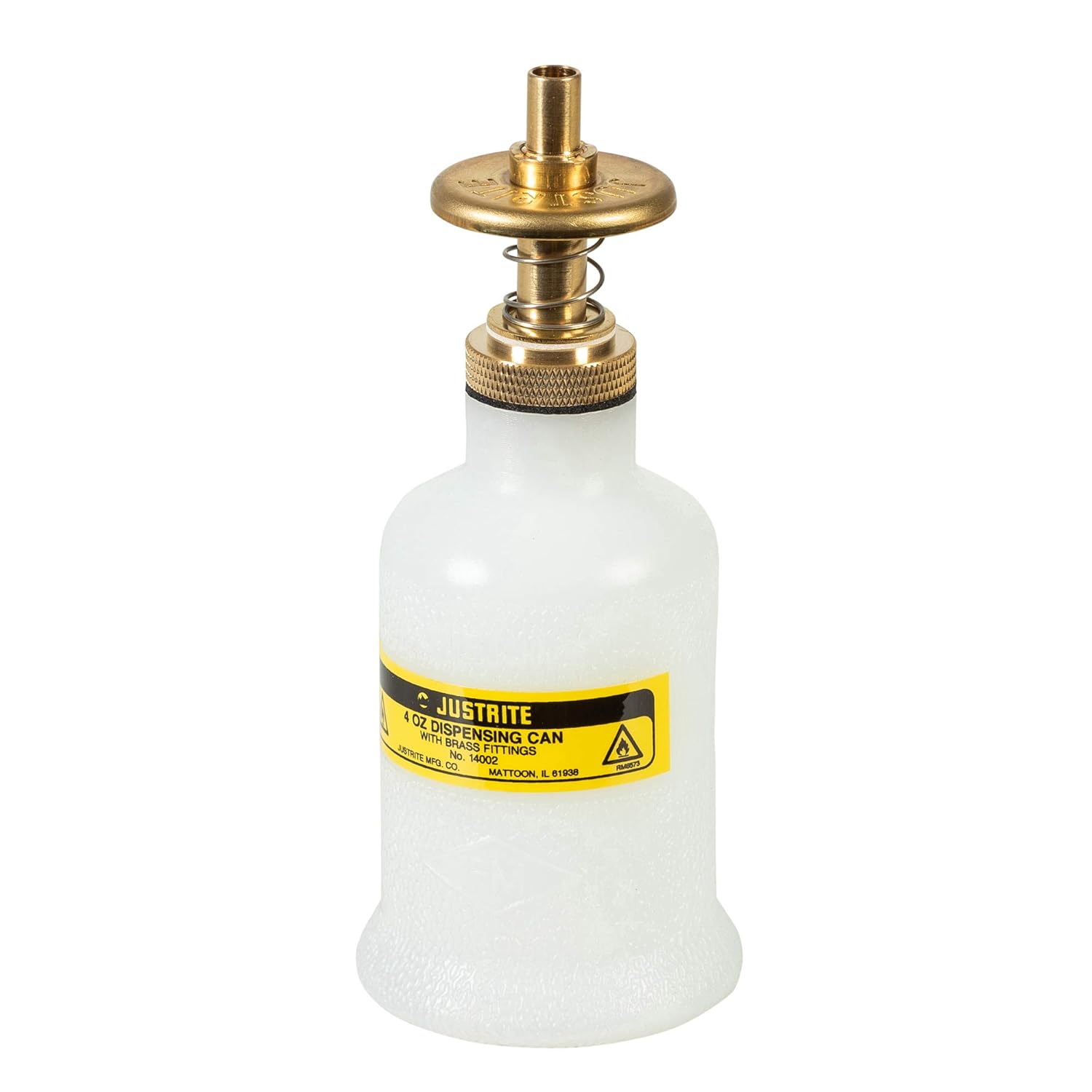 Justrite 14002 Polyethylene Nonmetallic Dispensing Safety Can with Brass Head, 4 oz Capacity, Translucent
