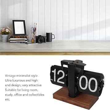 Retro Flip Down Clock Easy to Read Smooth Base Refined Surface Vintage Table Clock for Living Room Office with Versatile Placement (Black)