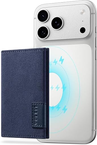VULKIT Magnetic Wallet Compatible with Mag Safe Wallet for iPhone 16/15/14/13/12 Series, RFID Blocking Credit Card Holder, Fits 4 Cards, Premium Suede Leather, Navy