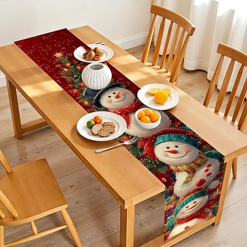 Miniatura 164 de Juego de manteles individuales y camino de mesa de muñeco de nieve y árbol de Navidad, 7 piezas (1 camino de mesa + 6 manteles individuales), diseño