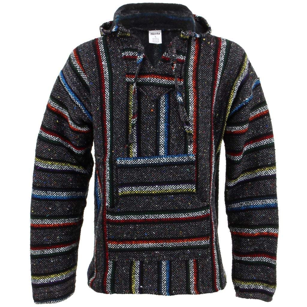 Siesta Mexican Baja Jerga Hoody - Grey & Rainbow Stripe (Large)