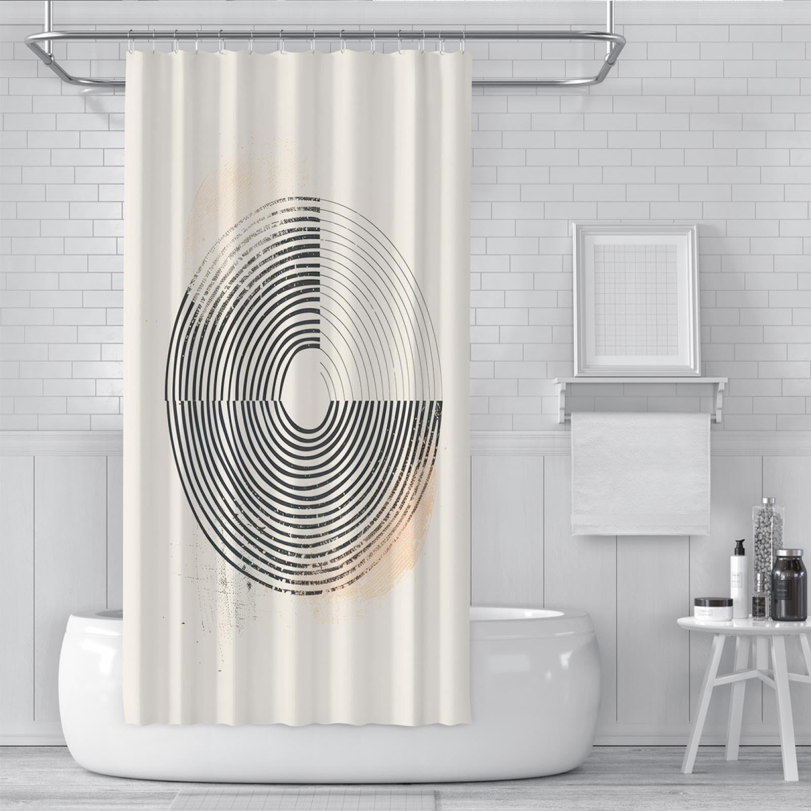 Moderne einfache Badezimmer-Duschvorhänge Konzentrische Kreise Duschvorhang-Set Maschinenwaschbare, schnell trocknende Badevorhänge mit Haken B220xL180 cm