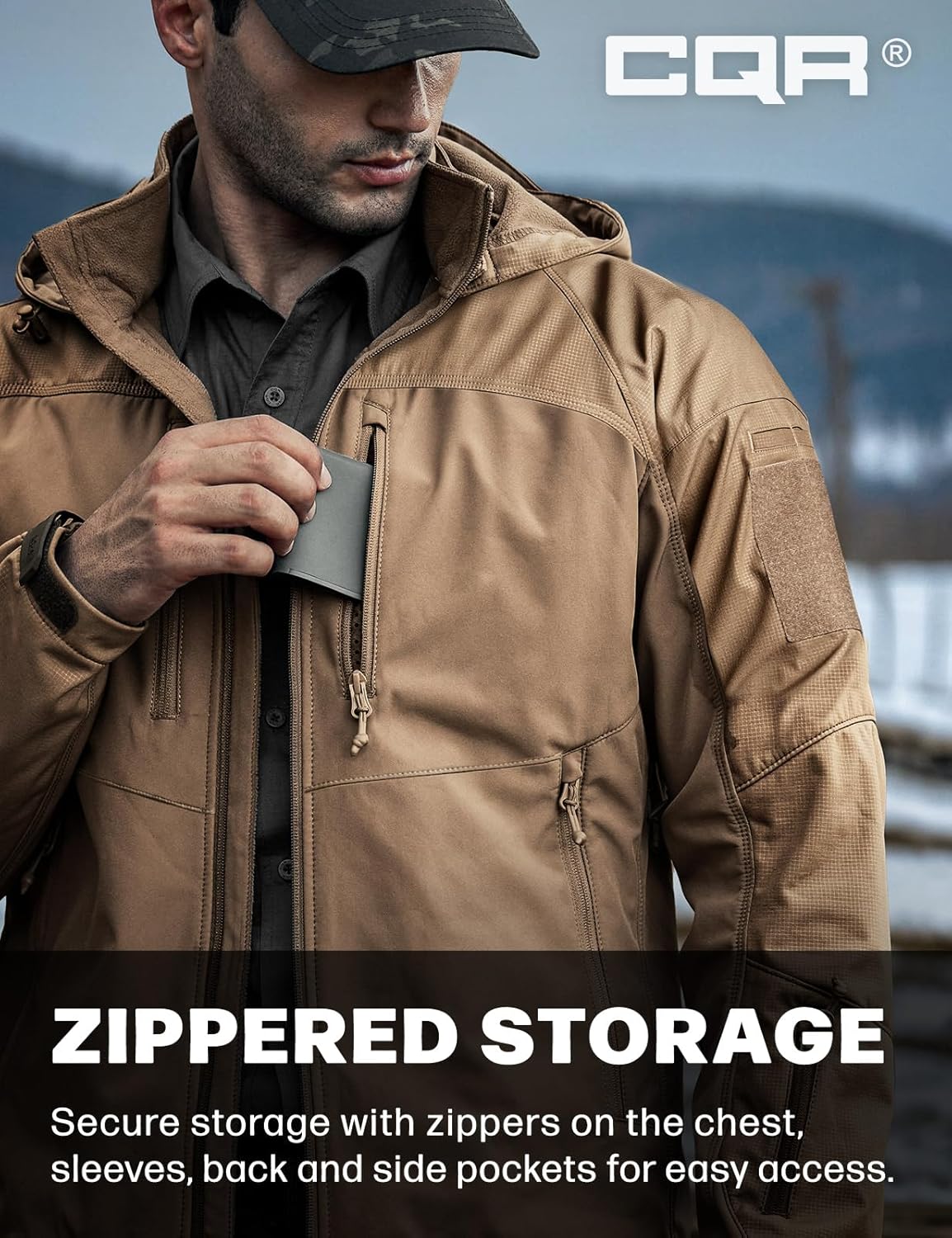 CQR Men's Tactical Softshell Jacket, Winter Warm Fleece Lined Coat, Water Resistant Outdoor Hunting Hiking Rain Windbreaker - Image 9