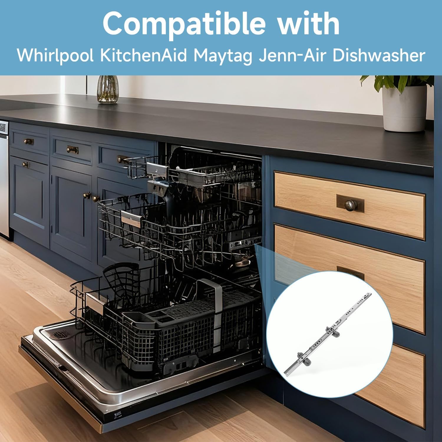 Dishwasher Upper Dishrack Slide Track(Left & Right) Compatible with Whirlpool KitchenAid Maytag Jenn-Air Dishwasher Replace#:W11259786 W11259785 AP6783993 KDTE204EPA2 PS12584377
