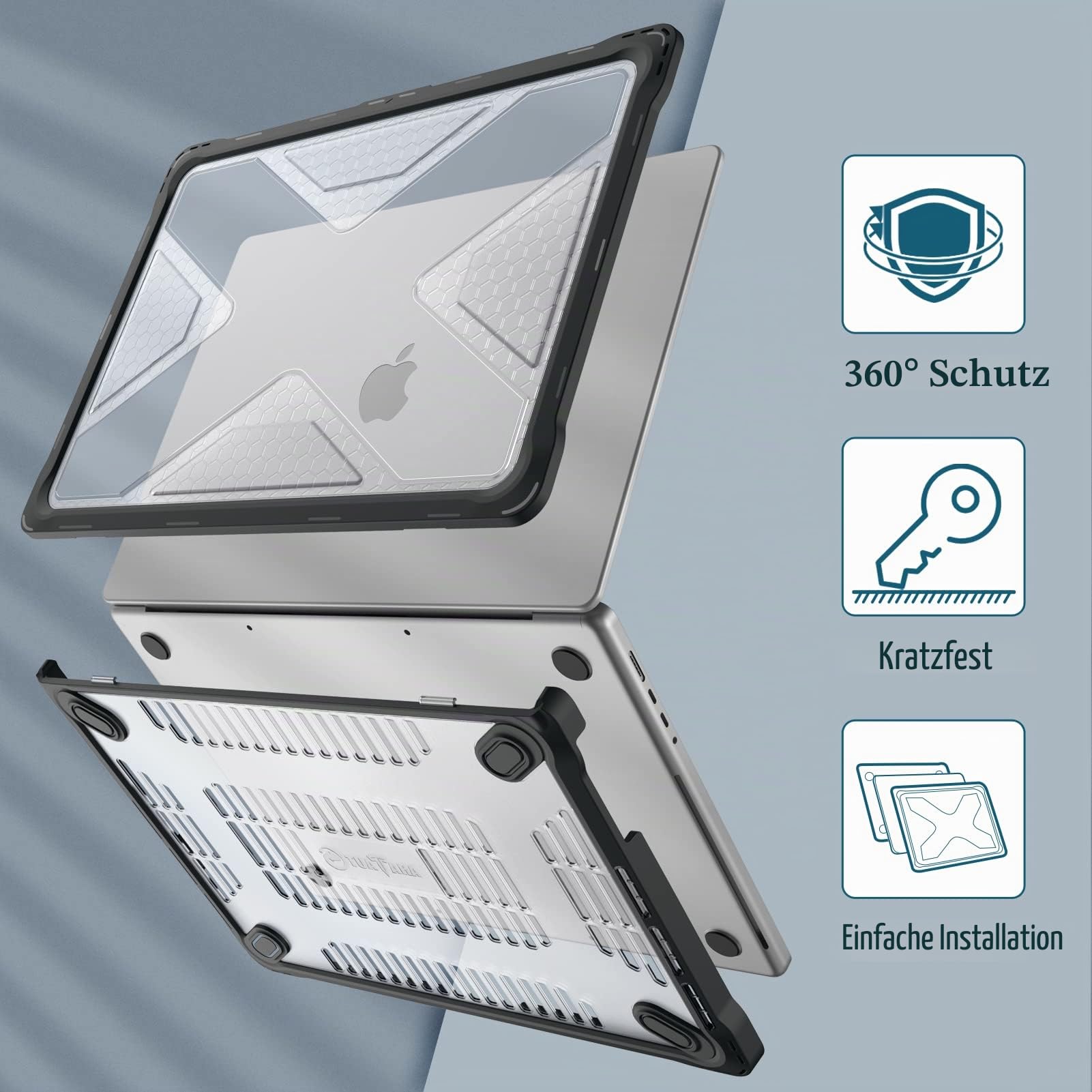 Fintie Hülle Kompatibel mit MacBook Pro 16 (2026-2021) M5 M4 M3 M2 M1 Pro/Max A3428 A3429 A3186 A3403 A2991 A2780 A2485, Ganzkörper-Rugged Schutzhülle TPU Stoßstange Case, Transparent