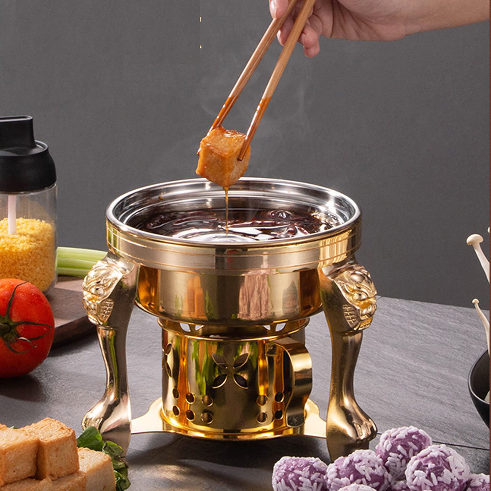Spirituskocher Für Innenraum Campingkocher Mit Topf, Edelstahl Camping Alkoholkocher, Tragbarer Campingkocher Spiritusbrenner Für Hot Pot Grillen Picknick,Gold-A