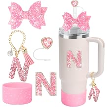 Bling Sparkly Accessories Set For Stanley 30oz 40oz Cup,Including Rhinestone Straw Cover,Rhinestone Letter Sticker,Rhinestone Letter Handle Charm,Sparkly Bow Decorations and Silicone Boot-5pcs
