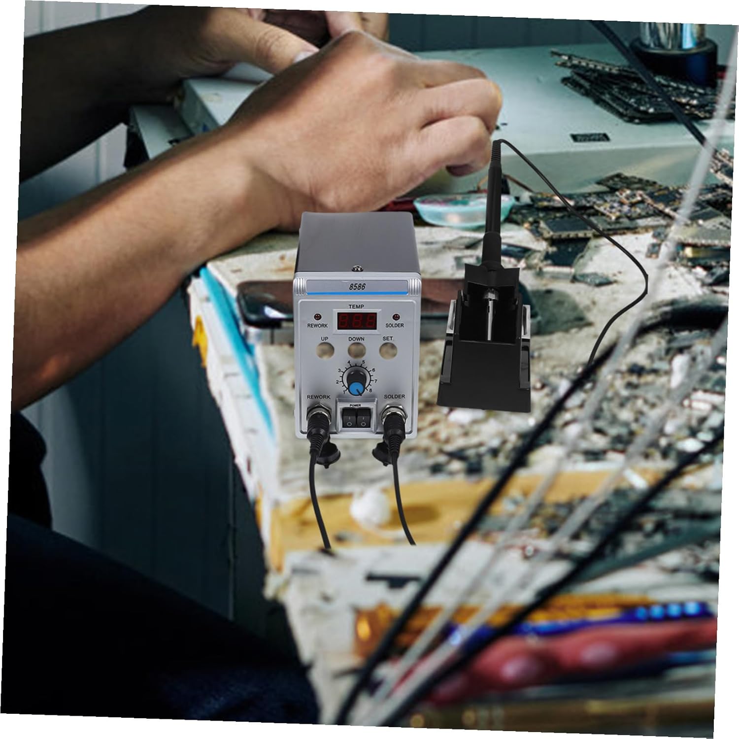 Digital Hot Air Rework and Soldering Station with Bent Tip Tweezer and Solder Sucker for Efficient Electronics Repair Fast Heating Acv Power