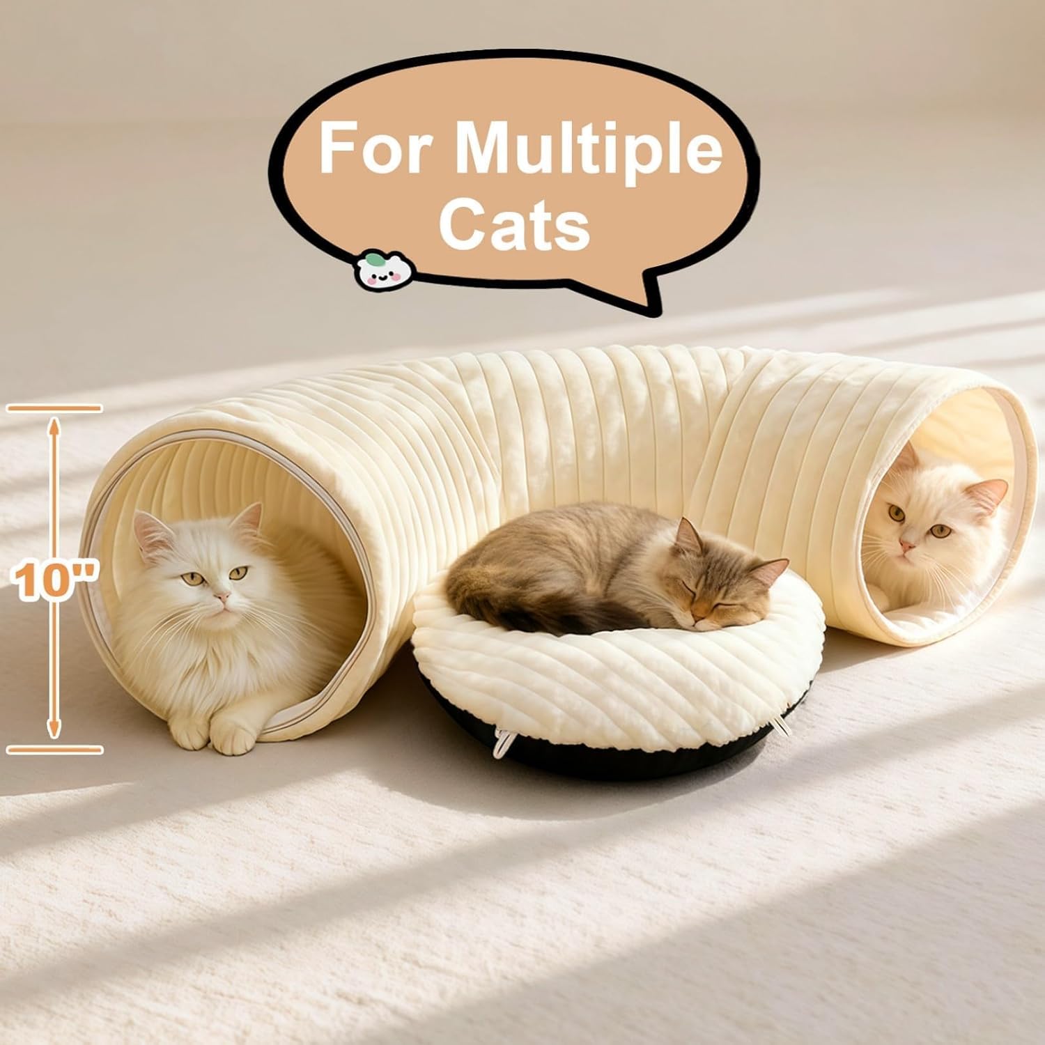 Cat Tunnel Bed with 31 Pcs Interactive Cat Toys, Automatic Cat Toys for Indoor Cats Kittens, Cat Tube with Moving Ball, White