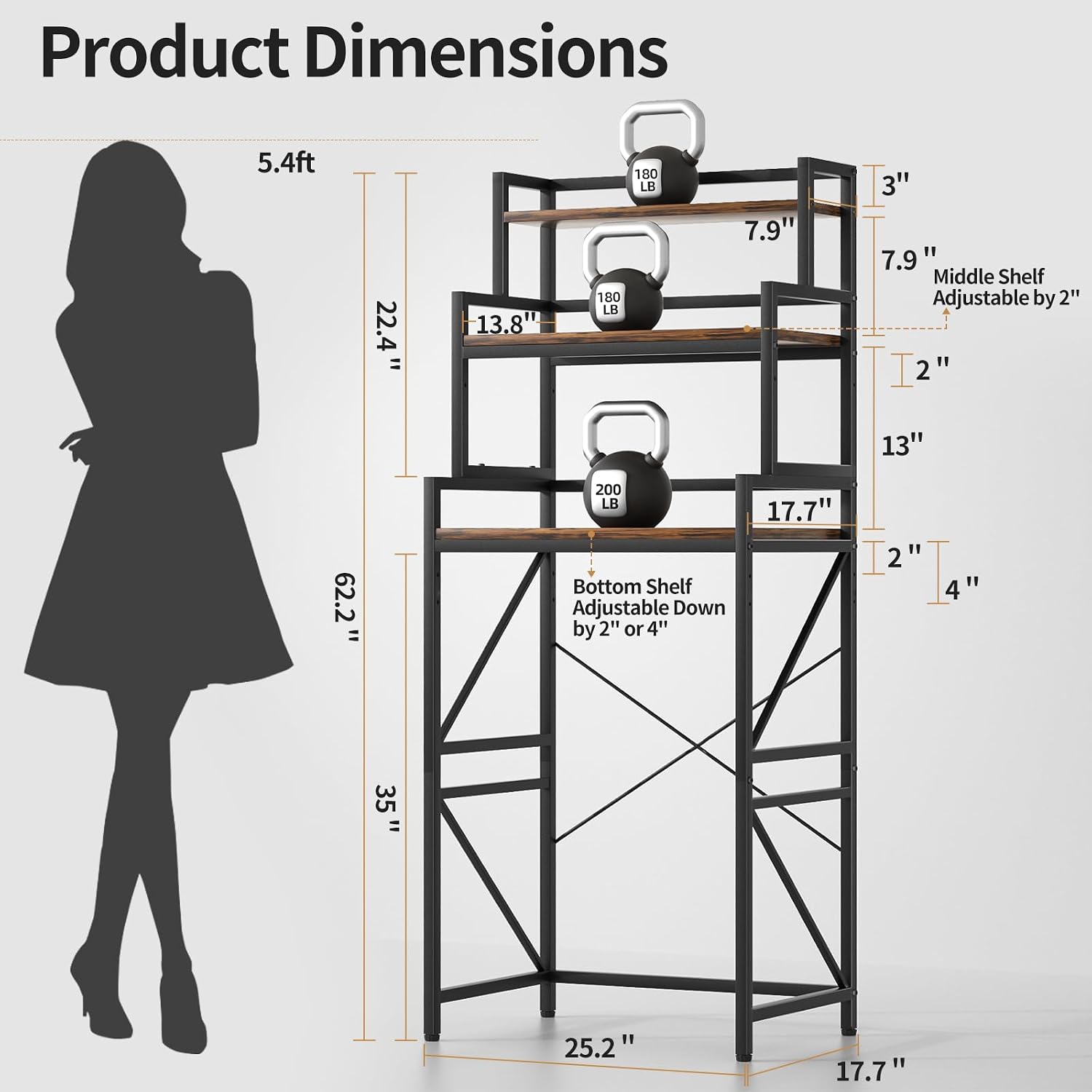 3-Tier Mini Fridge Stand with Storage – 2-in-1 Split Design, ETL Power Strip (2 AC + 2 USB), Adjustable Shelves & Heavy-Duty Frame, Mini Fridge and Microwave Stand for Kitchen, Dorm, Apartment, Office