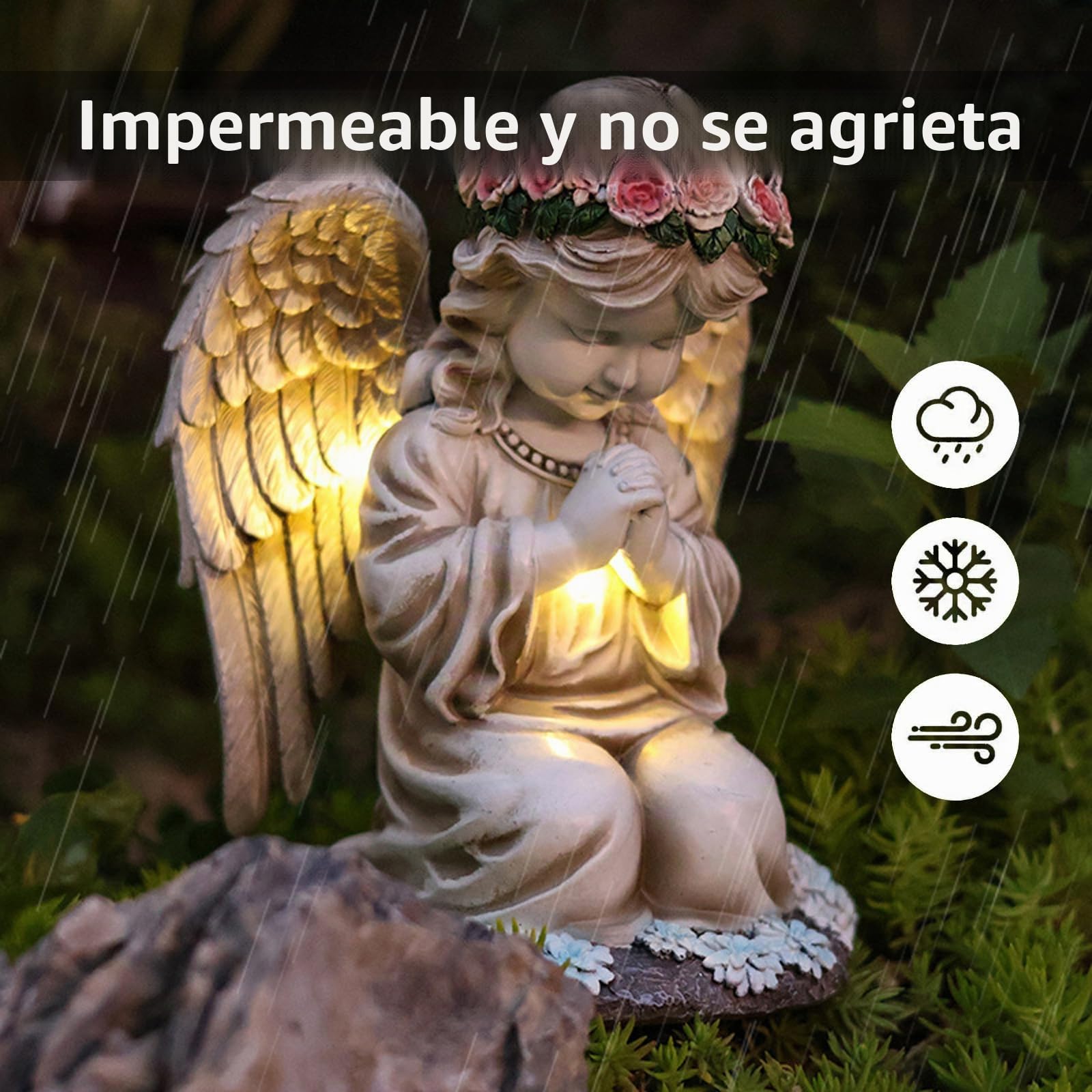Estatuilla de Hada Ángel Con Luz Solar, Decoración de Jardín, Figura LED Orando, Estatua Solar Para Exterior