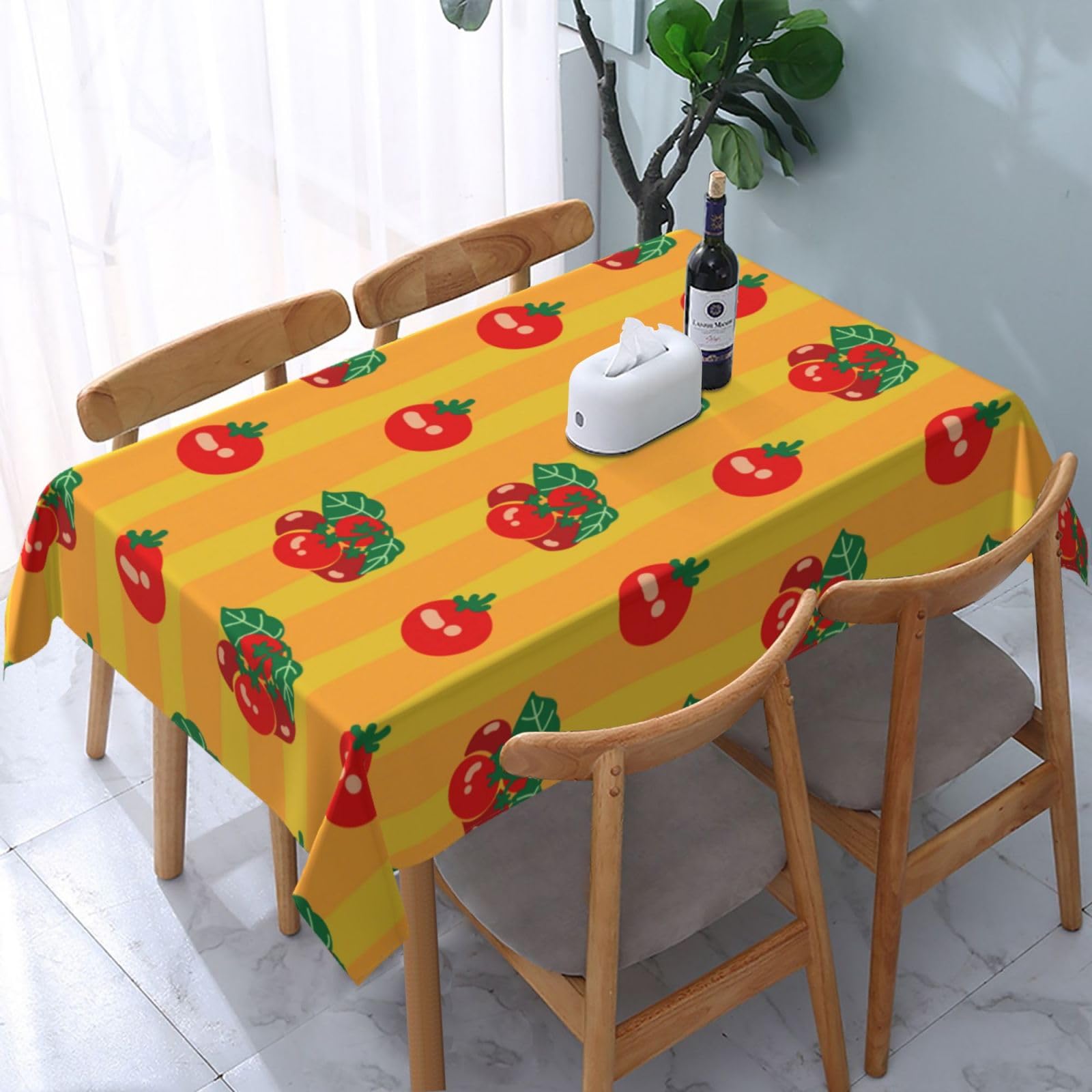 JunHeArt Tomato Fruit Pattern Tablecloth Rectangle Table Cover Washable Table Cloths Decor For Kitchen 54" X 72"