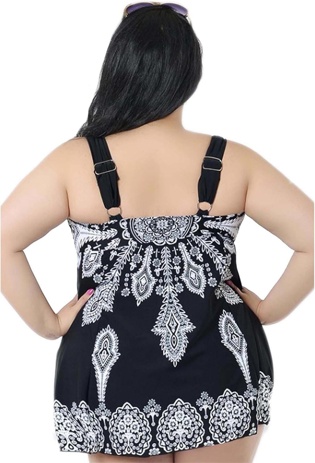 Paisley Print 2Pc Swimdress Women Plus Size 16 18 22 28 Black White Swimsuit Set