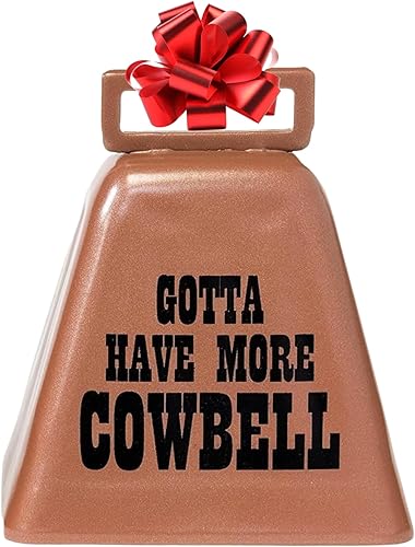 Miniatura 48 de Bevin Bells "Gotta Have More Cowbell" (mediano) Campana de vaca Kentucky con color cobre Hecho de acero Fabricantes de ruido fuerte con mango