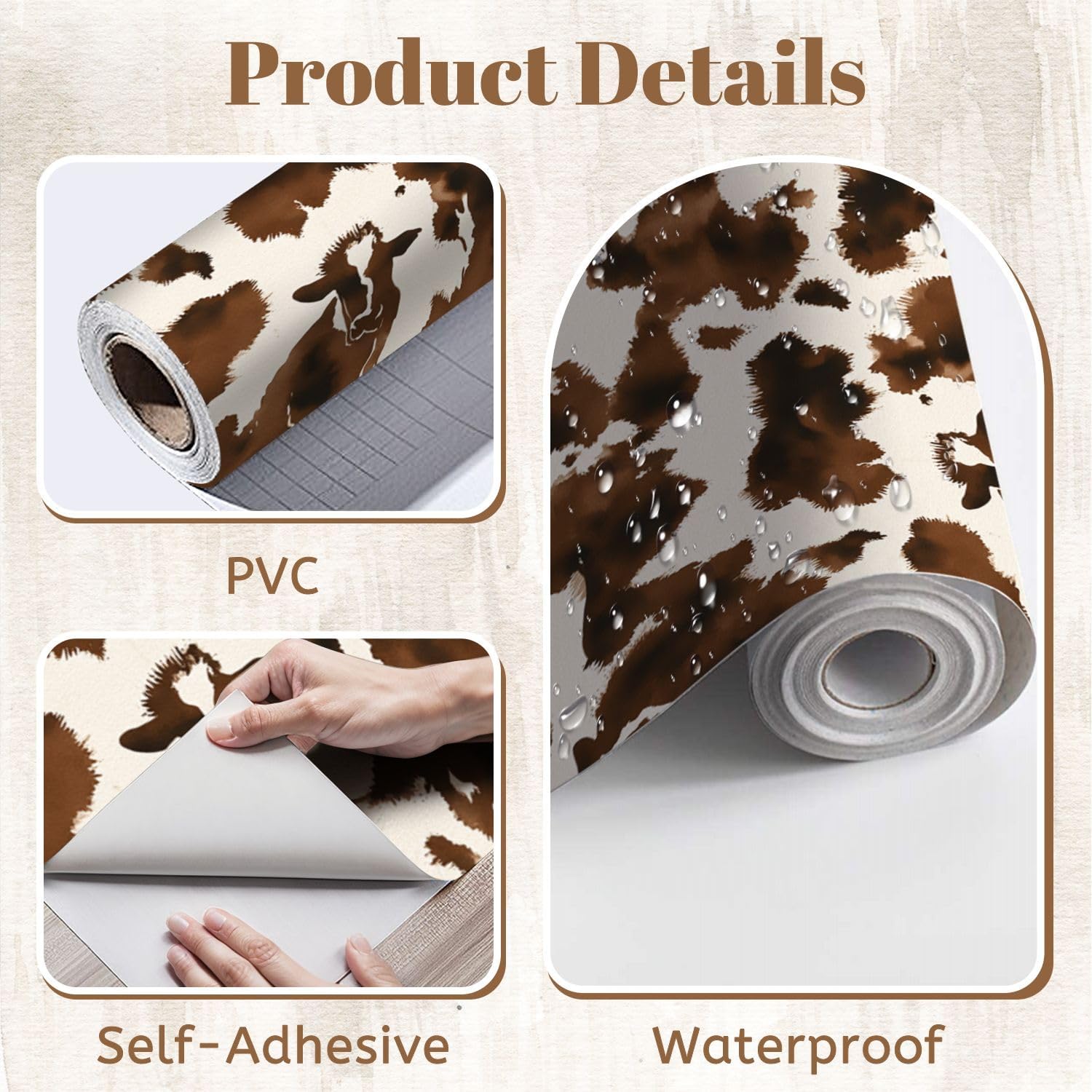 Peel and Stick Wallpaper 23.6"*393.7" Cowhide Wallpaper Abstract Brown Cow Print Organic Shapes Texture Wall Decor Contact Paper Removable Wall Paper for Bedroom Desk Drawers Kitchen
