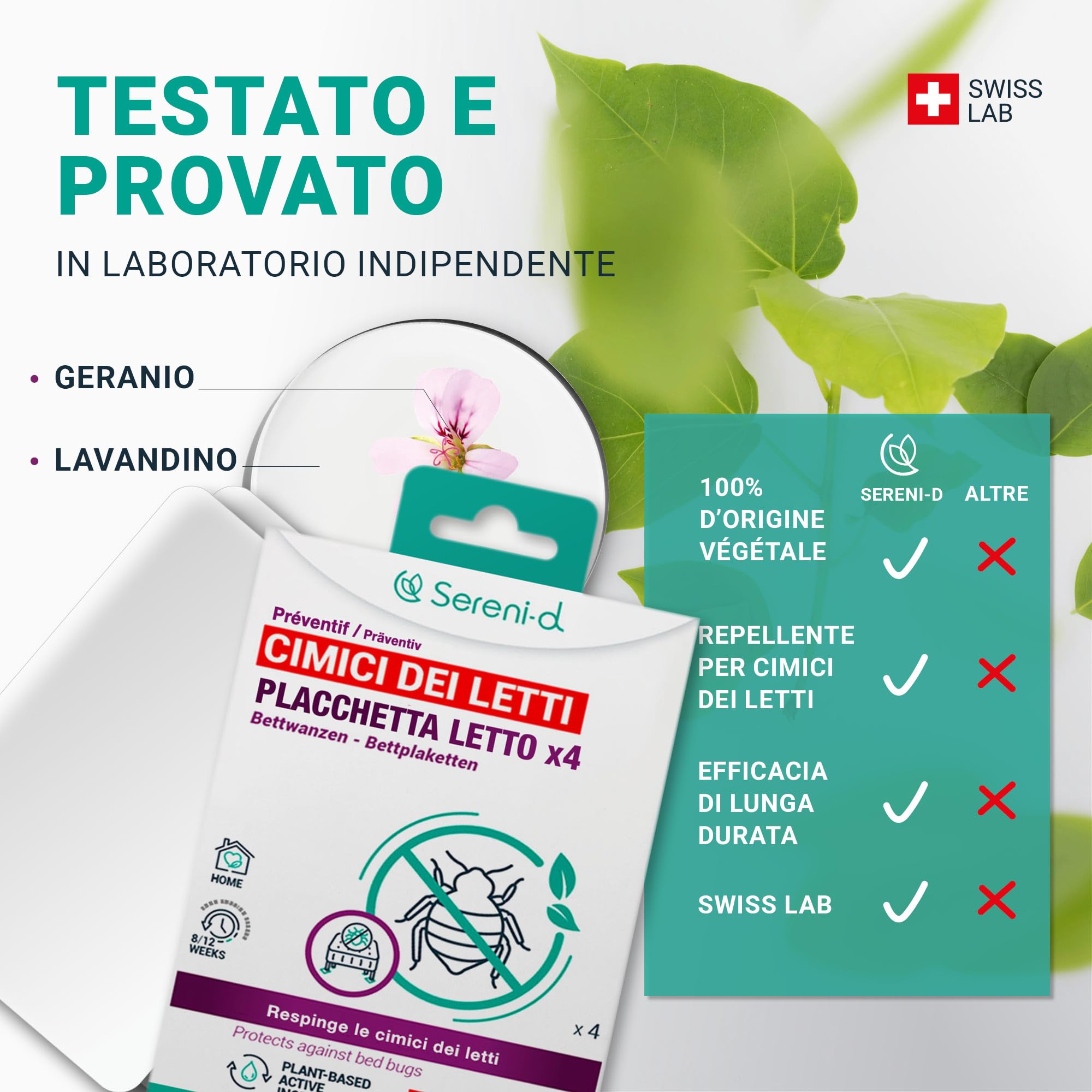PIASTRE LETTO repellenti per CIMICI DEI LETTI - Protegge dalle cimici dei letti durante il sonno - x4 Sereni-d SWISS LAB