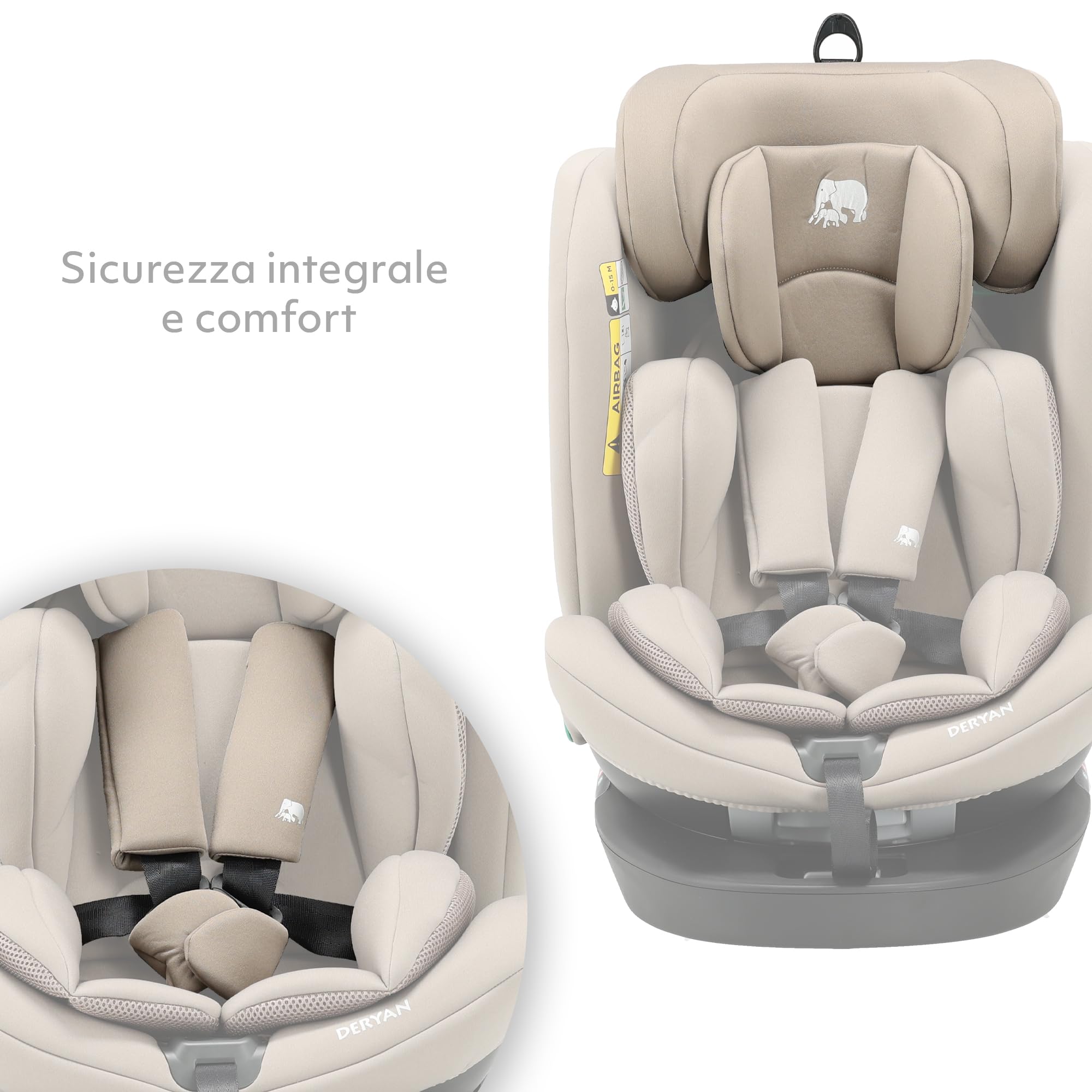 Deryan Colin I-Size 360 Girevole Seggiolino Auto con ISOFIX, 40-150cm (Gruppo 0 + 1/2/3, 0-36 kg), ca. 0-12 anni, 0-36 Kg, omologato ECE R129/03 (Torrone)