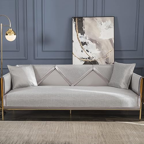 LIANGLAOI Funda de sofá de seda de hielo, fundas de sofá de verano frescas, funda antideslizante para sofá en forma de L, alfombrillas de seda de