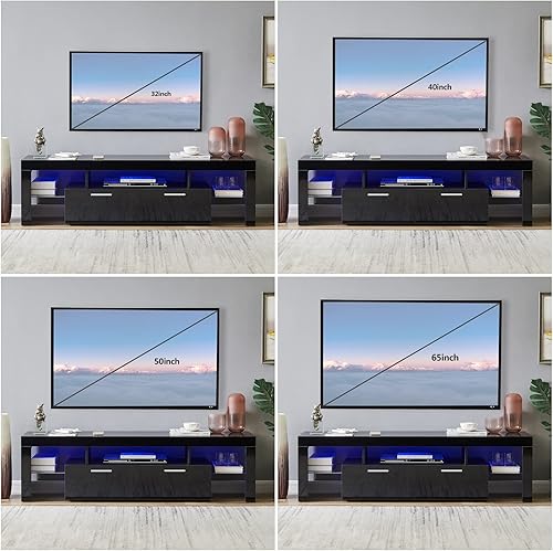 Miniatura 3 de Binrrio Soporte de TV con luz LED de 16 colores, montaje rápido de 30 minutos, gabinete de TV de alto brillo, centro de entretenimiento con estante